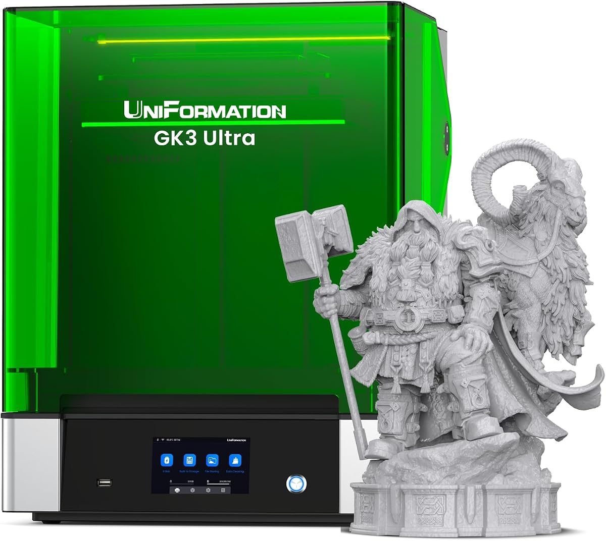 Impresora 3D UniFormation GK3 Ultra 13.5-Inch Large Build Volume 16K Resin | Calentamiento y alimentación automáticos de resina para una impresión confiable de gran formato con un gran volumen de construcción de 11.8 × 6.3 × 11.8 pulgadas.