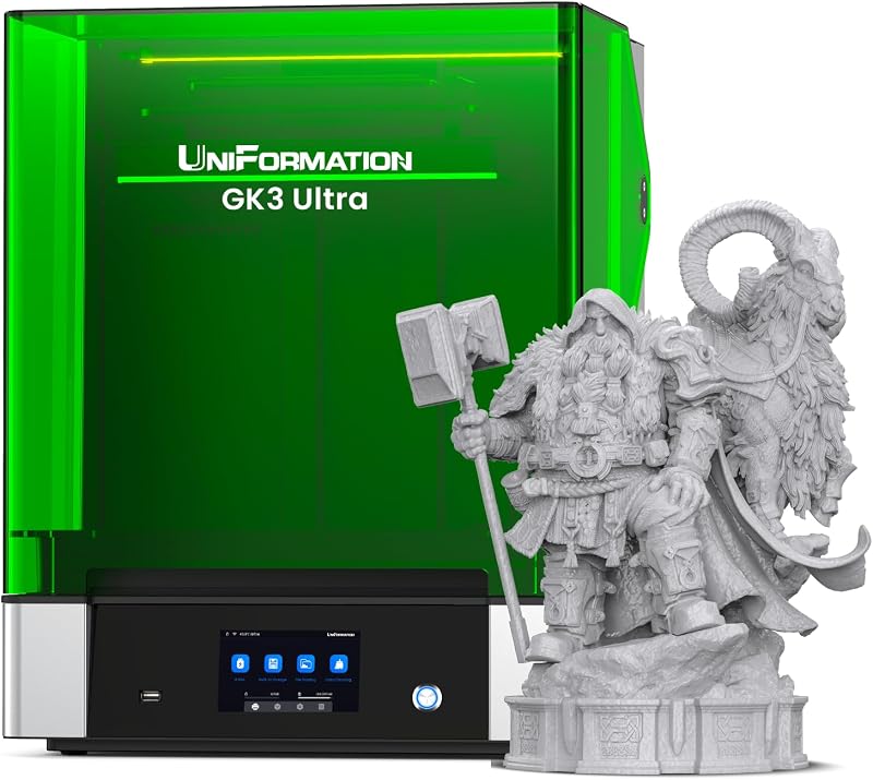 UniFormation GK3 Ultra 13.5-Inch Large Build Volume 16K Resin 3D Printer | Automatic resin heating and feeding for reliable large-format printing with a 11.8 × 6.3 × 11.8 inch large build volume.
