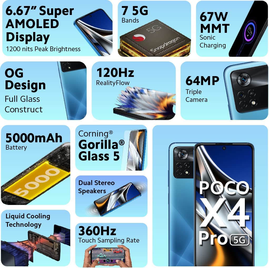POCO X4 Pro 5G (Laser Blue, 6GB RAM 128GB Storage) : Amazon.in: Electronics