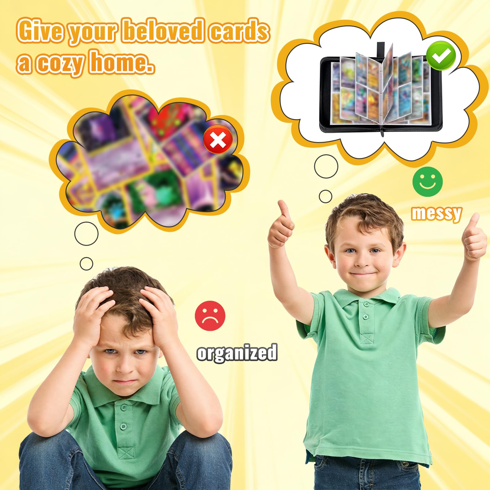 Album per collezionisti, 50 pagine 400 carte Album da collezione, PU raccoglitore per carte, porta carte portatile impermeabile, regalo per bambini (400)
