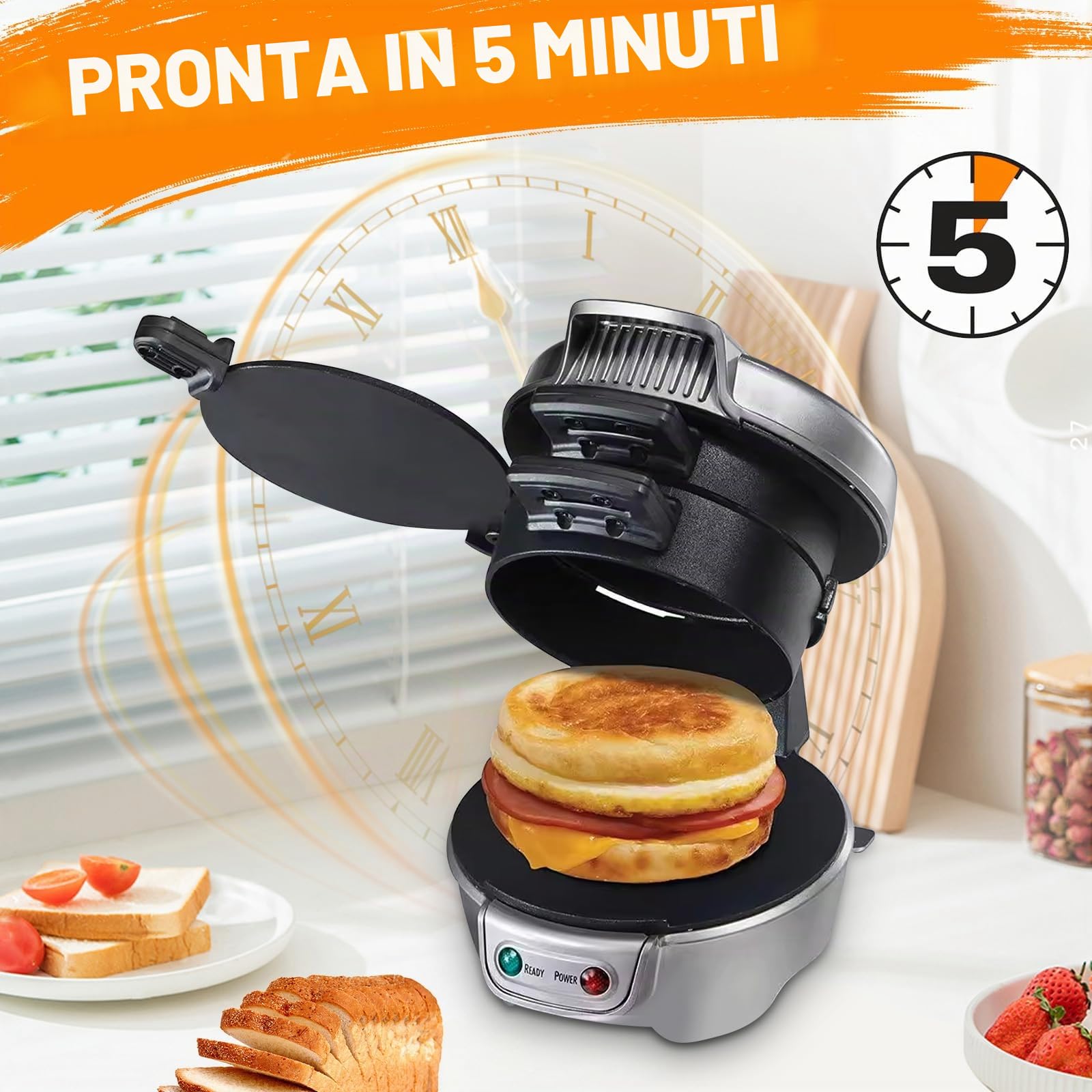 Sandwich - Tostapane per hamburger maker, efficienti piastre riscaldanti antiaderenti, lavabili in lavastoviglie, 600 W, per pane, per colazione, casa, cucina, pancake, colore: grigio argento
