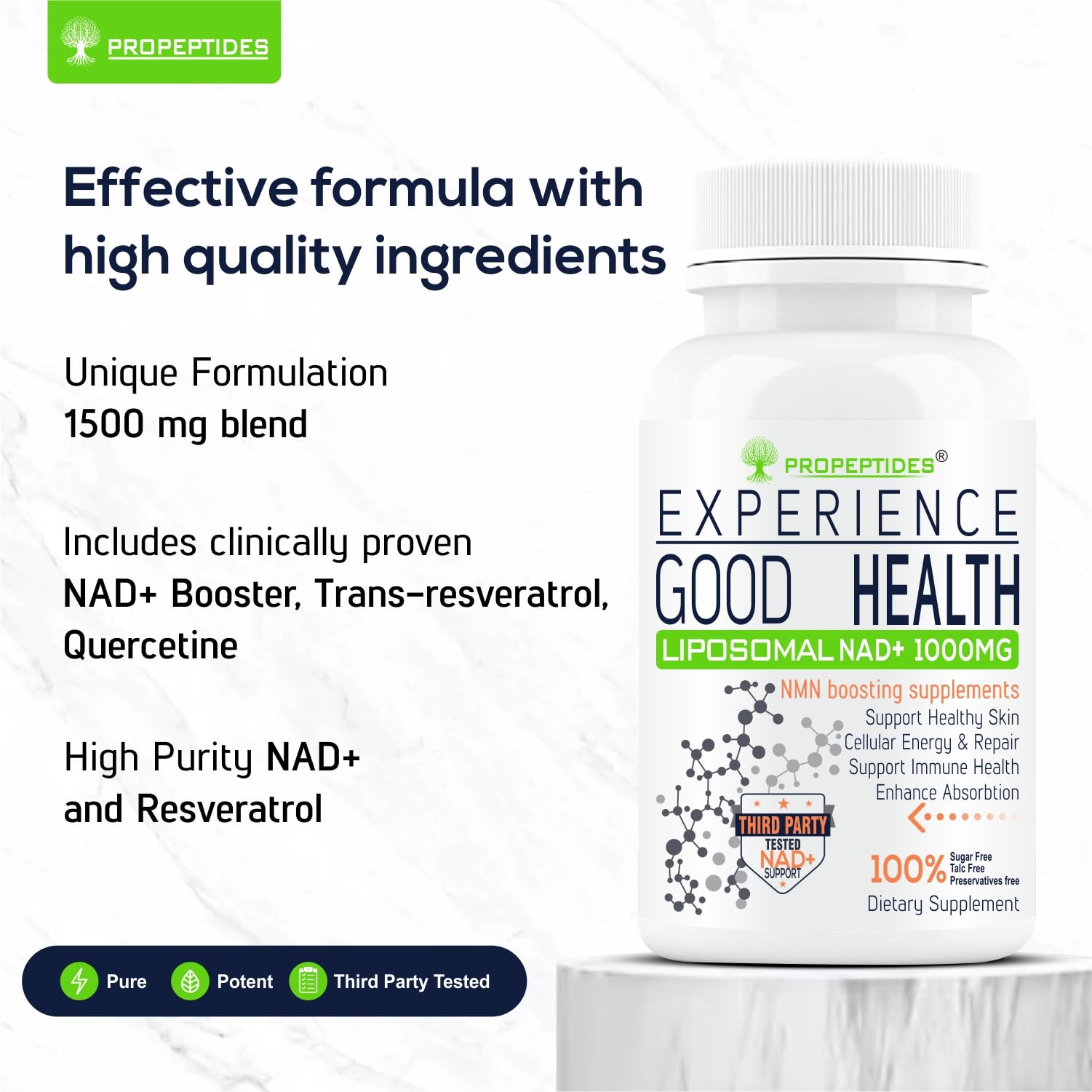 Propeptides NAD+ Booster (NMN Alternative) - ((ACTIVE per COA)) 1000mg with Trans Resveratrol & Quercetin | Antioxidant & Healthy Aging Support, 30 Tablets 3