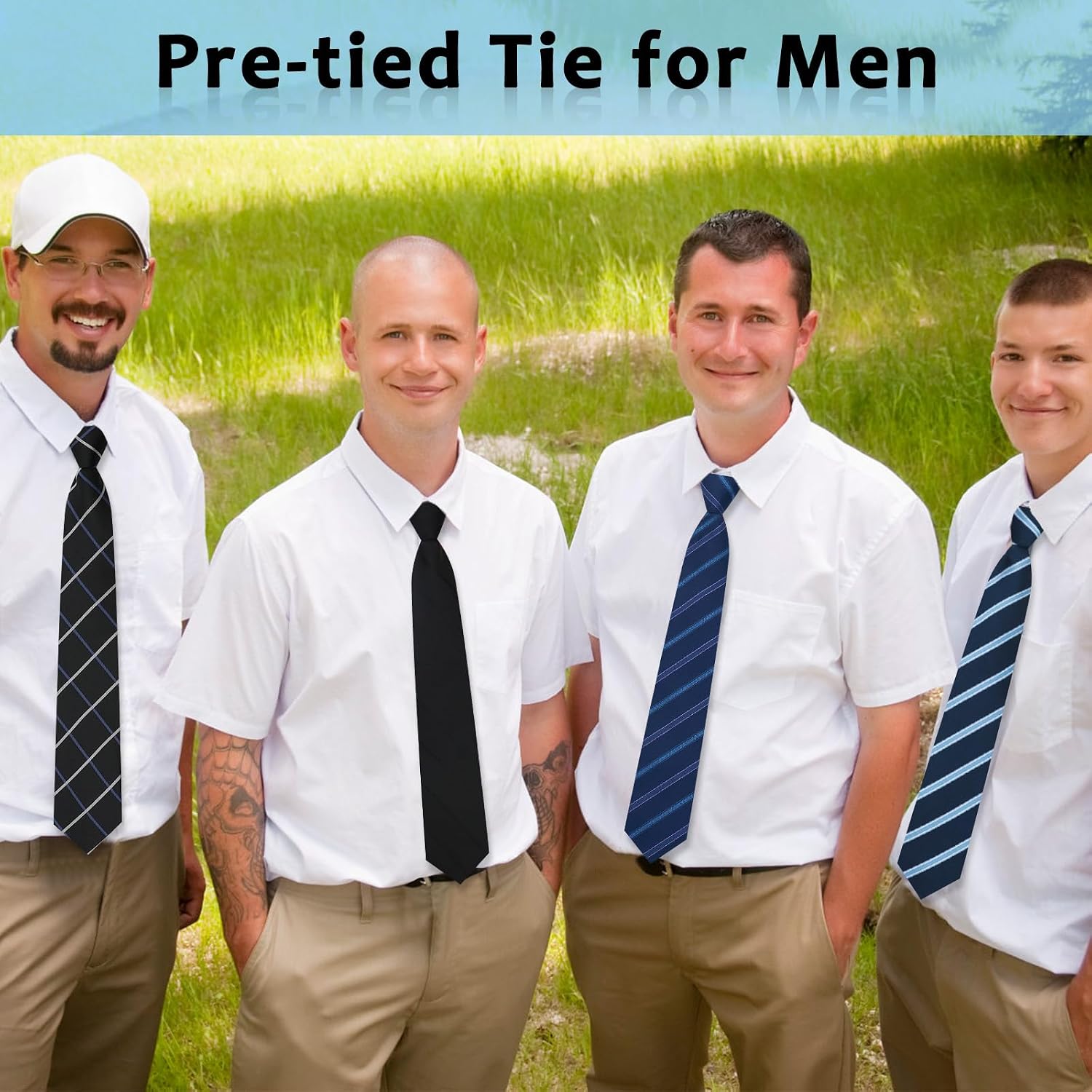 Zipper Ties for Men Pack, Adjustable Pre Tied Mens Tie Solid Plaid Striped Dots Necktie for Business Wedding Party