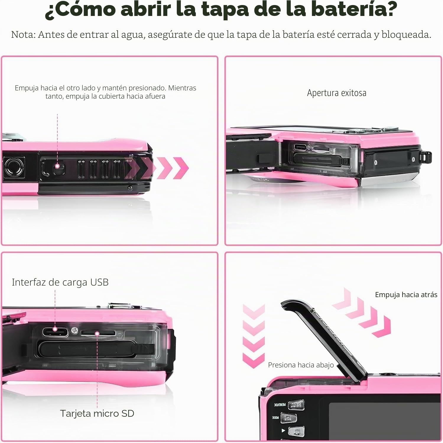 Cámara subacuática Comius Sharp para esnórquel y buceo, 10 pies 3 MP, FHD, resistente al agua, 32 G para disparador automático, bajo el agua, surf, rosa