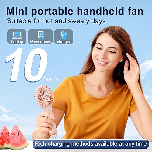 Miniatura 5 de QQT Mini ventilador de mano, pequeño ventilador personal con 3 velocidades, ventiladores portátiles a pilas, ventilador de pestañas de maquillaje