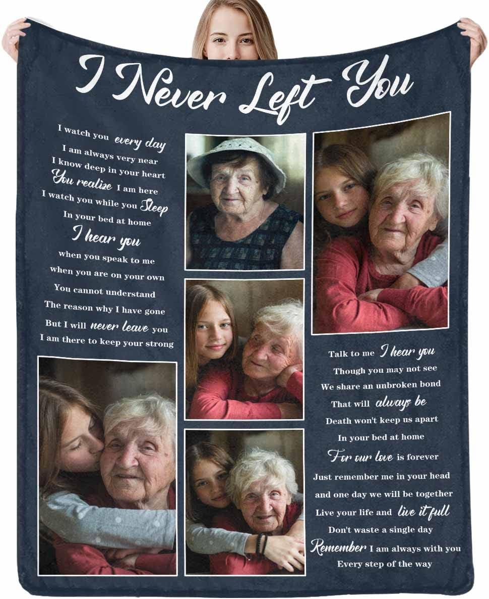 Custom Memorial Blankets with Photos Text for Loss of Mother Dad in Heaven
