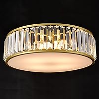 Vista 7 de Lámpara de techo de cristal de montaje empotrado dorada, moderna pantalla de tambor de 4 luces, iluminación de techo de cristal para sala de estar