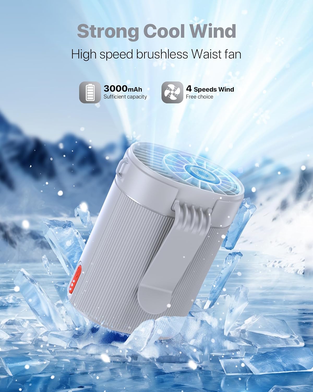 2026 AI Portable Fan Rechargeable-4 Speeds Personal Waist Fan, 6600RPM Strong Airflow Hands-Free Hanging Neck Fan for Camping Outdoor, Grey