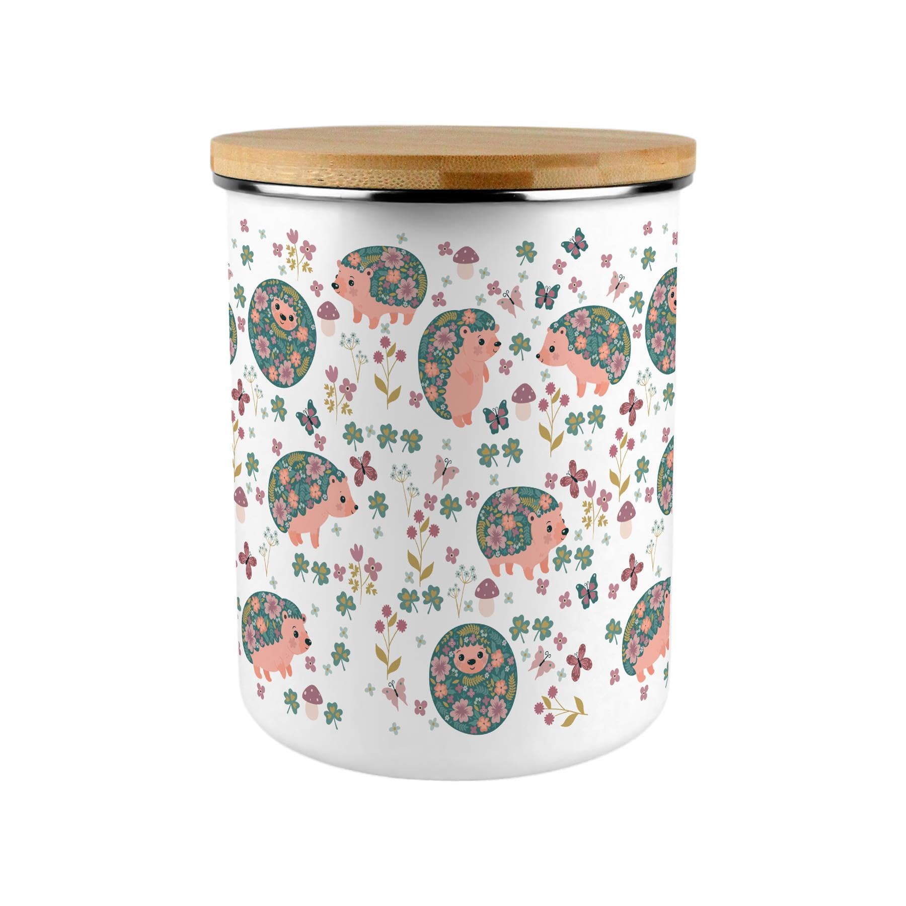 Hedgehog & Flowers Storage Canister - Floral 2.7L Extra-Large Enamel Home & Kitchen Organisation Container