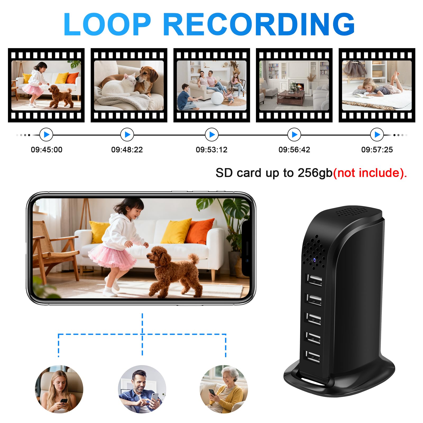 Kamera szpiegowska WiFi 2.4 i 5G, 5-portowa ładowarka USB z ukrytą mini kamerą szpiegowską, HD 1080P Ukryta kamera mikro WiFi obsługująca wykrywanie ruchu i nagrywanie w pętli