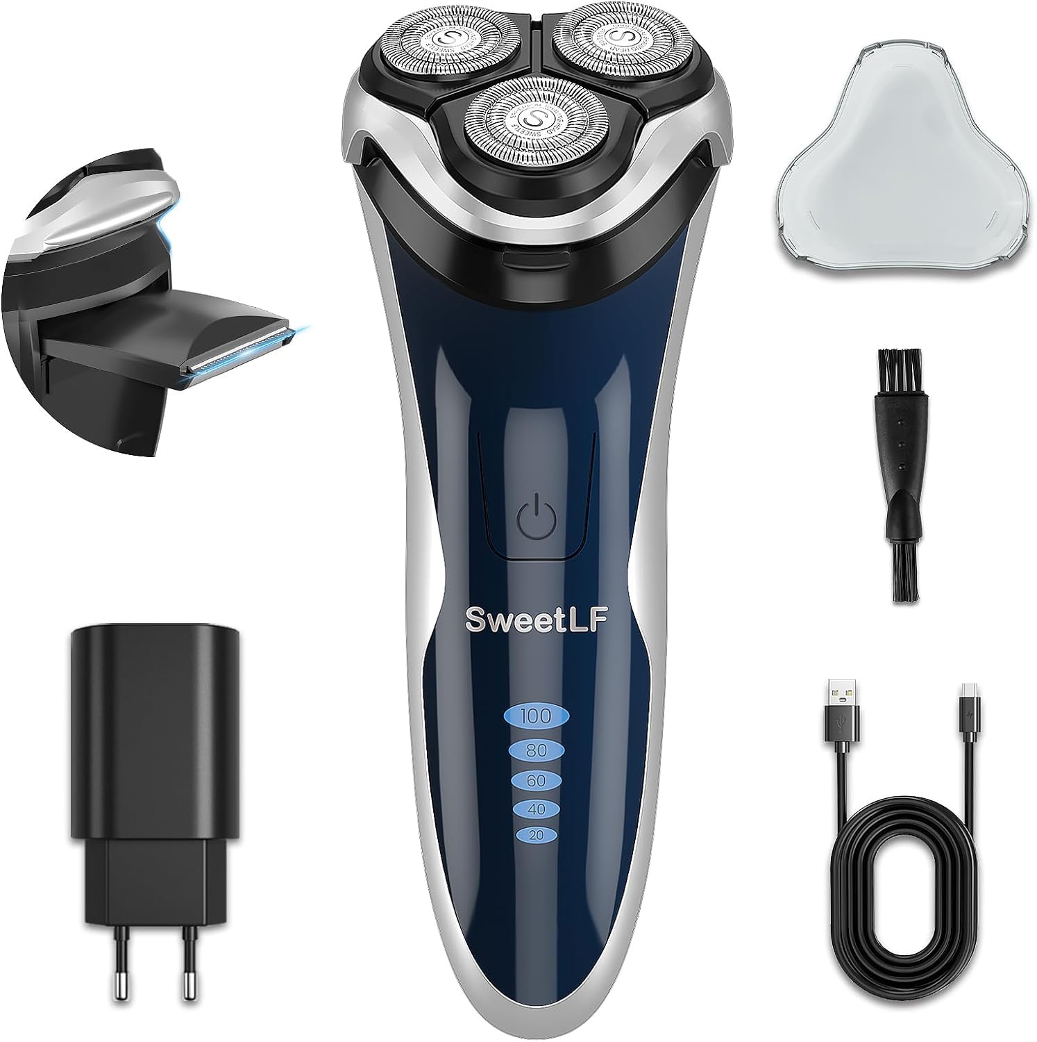 SweetLF Afeitadora Electrica Hombre, Maquina de Afeitar Hombre Barba Uso en Húmedo y Seco, Recargables Maquinilla Afeitar IPX7 Impermeable Recortador, Modelo SWS7105