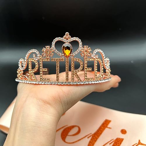 Miniatura 4 de Decoraciones de fiesta de jubilación, regalos de jubilación para mujeres, juego de tiara y banda de jubilación, corona de cristal con purpurina de