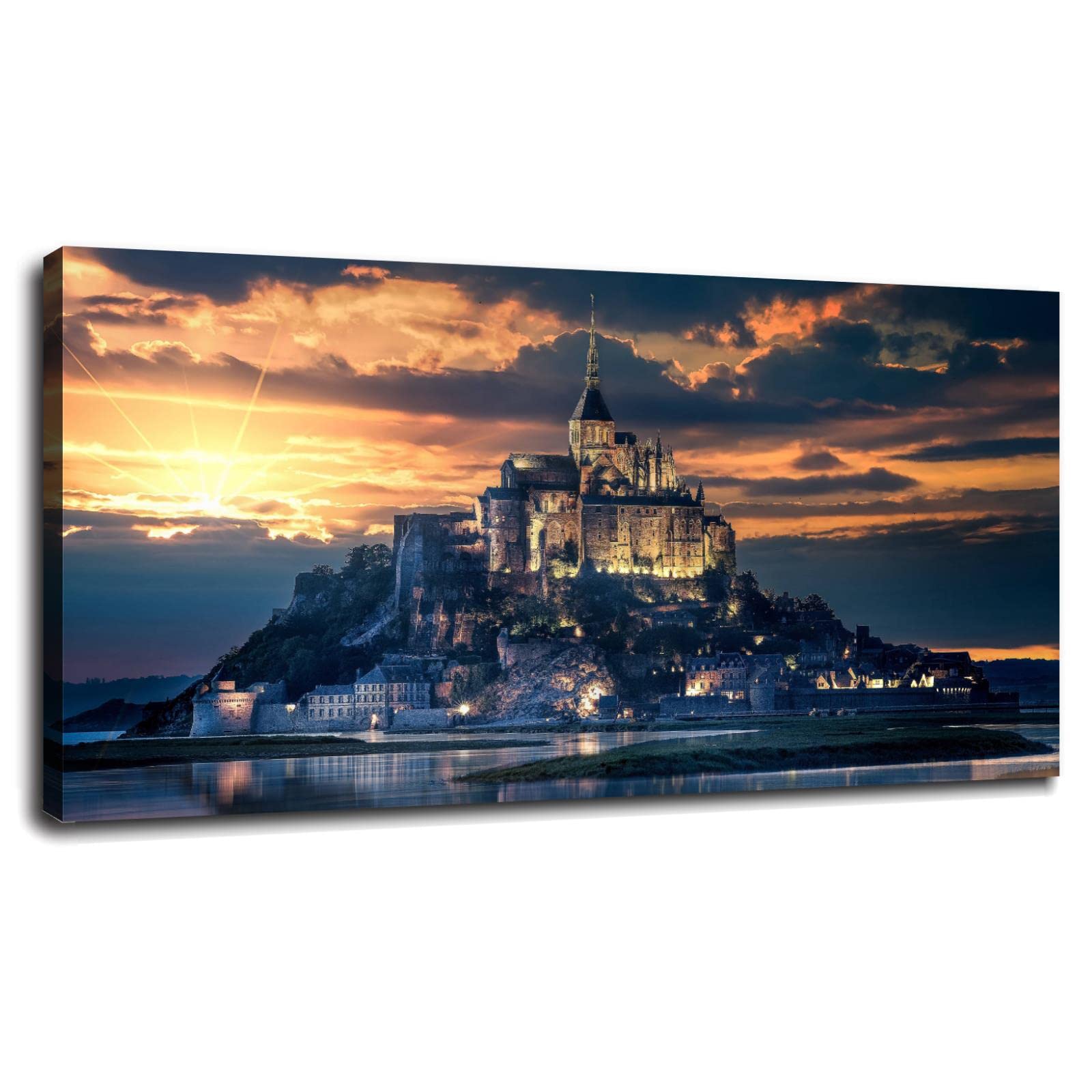 SSDDKL Mont Saint Michel France Island Castle Wall Art Canvas Prints Poster For Home Office Decorations With Framed 20"x12"