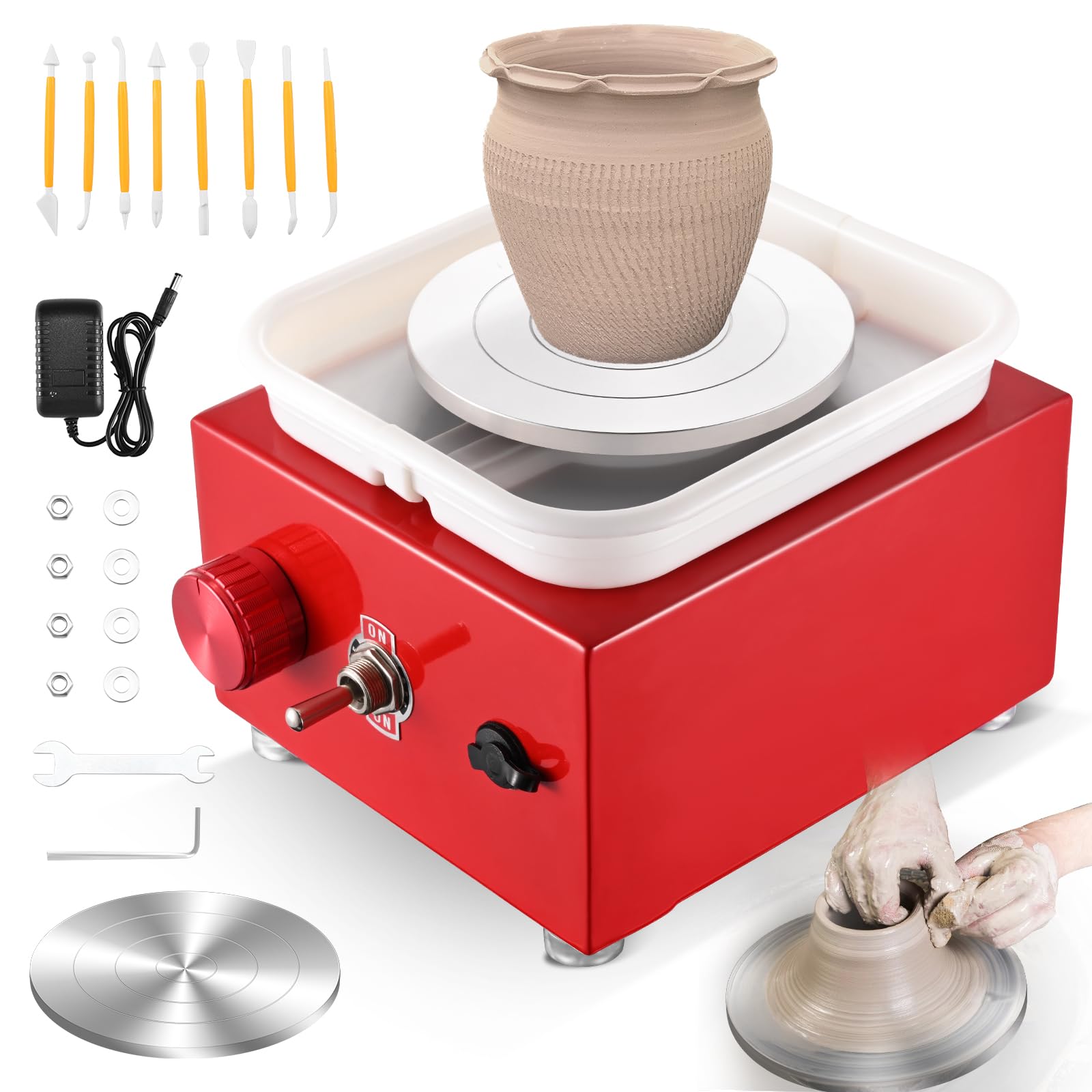 Pottery Wheel, Helangel Mini Pottery Wheel with Strong Motor 2000RPM Adjustable Speed, Potters Wheel with 10/6.5cm Plates and Sculpting Tools, Ceramic Pottery Tools Pottery Kit for Kids and Adults