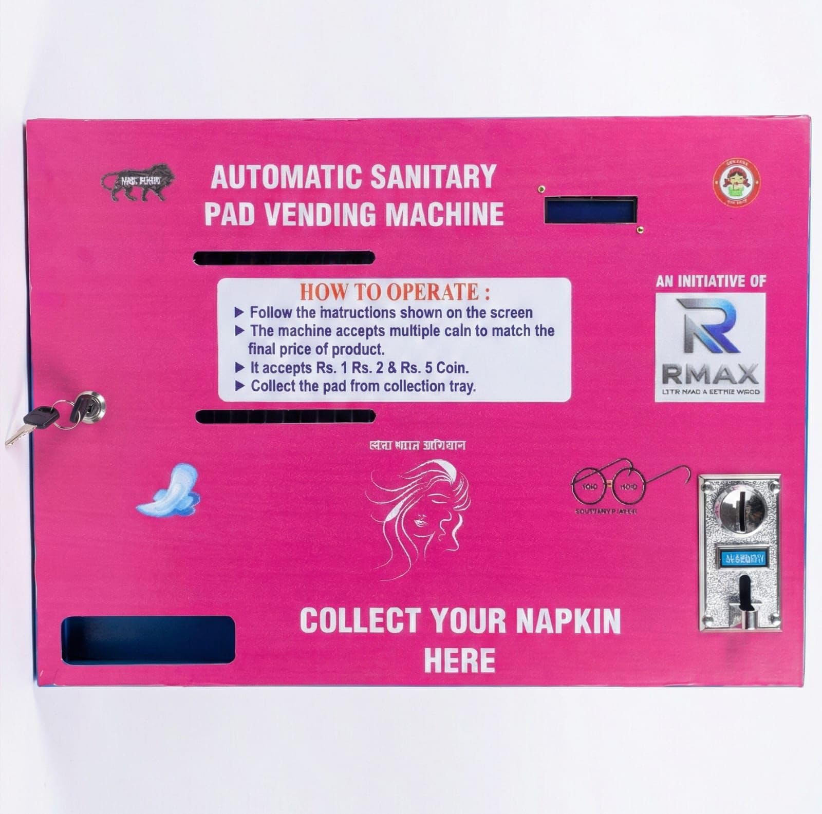RMAX Fully Automatic Electronic Sanitary Napkins Pad Vending Machine (50 Napkins Storage Capacity | Compact Design | Coin Operated)