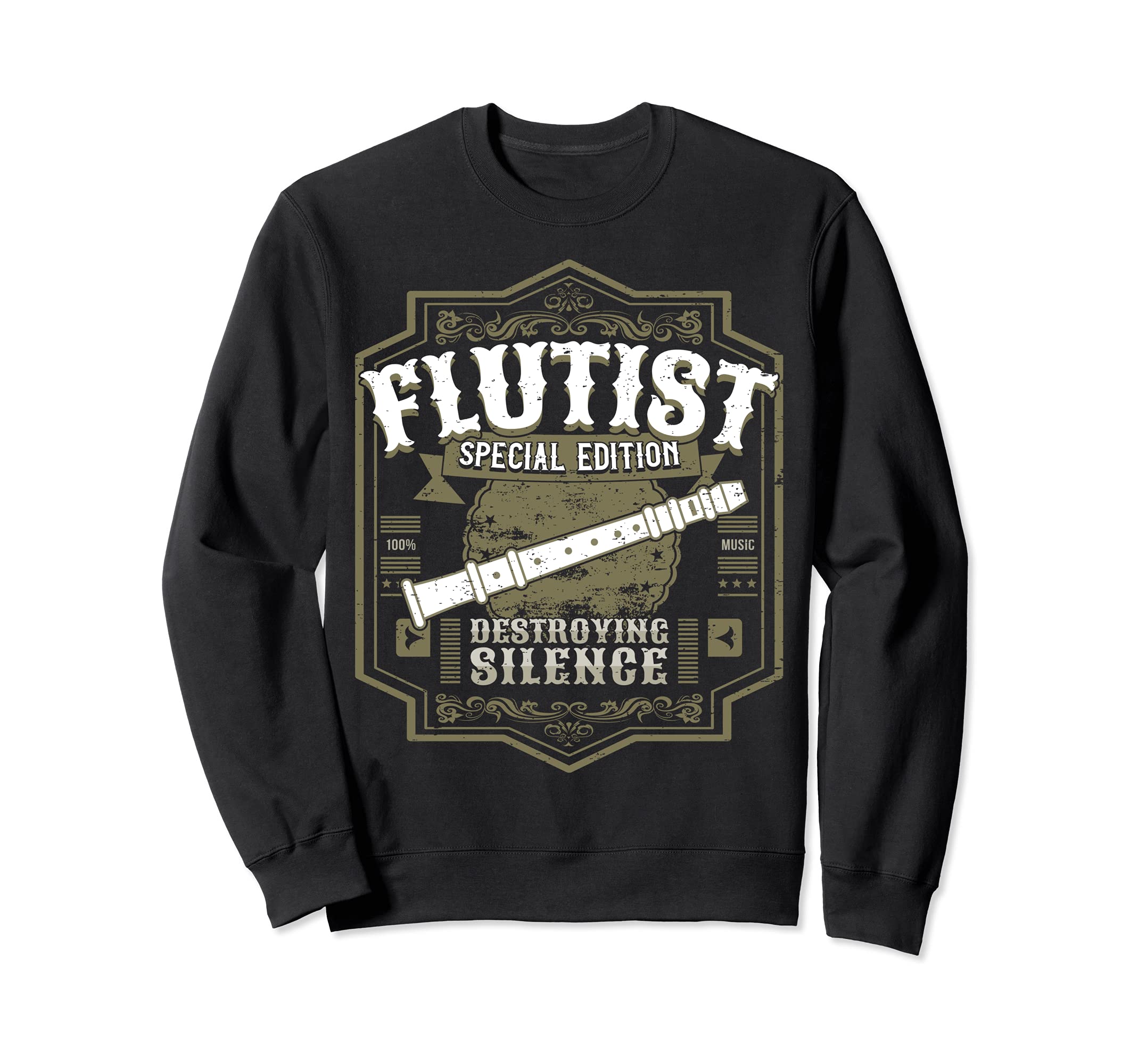 Cool Flute Player Vintage Design Flutist Sweatshirt, Black