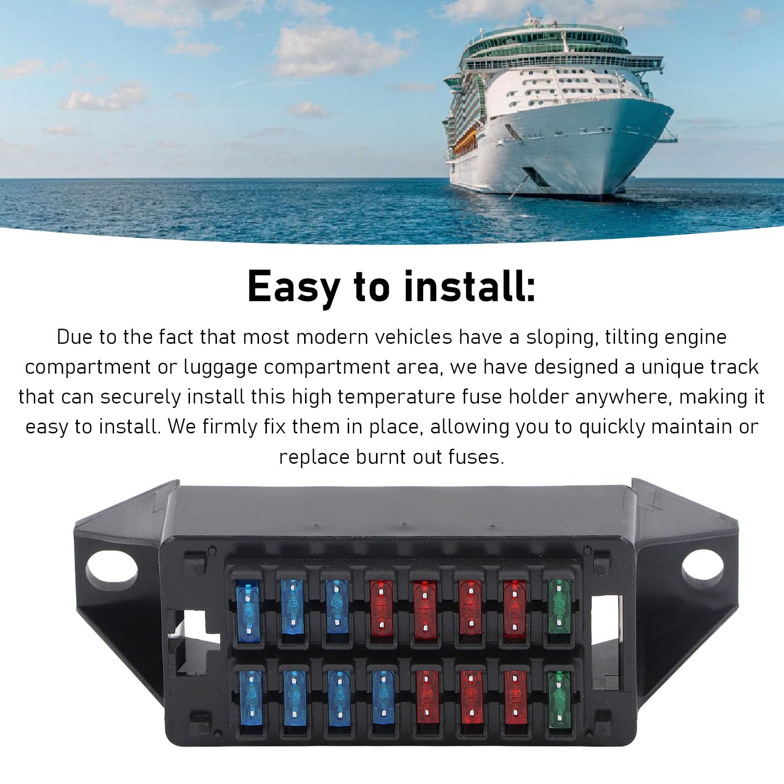 16 Way Blade Fuse Blocks, ATC/ATO Car Fuse Holder 10A 15A 30A Automotive Fuse Box, 32 Crimp Terminals Wiring Hub, for Car Truck Boat - Image 4