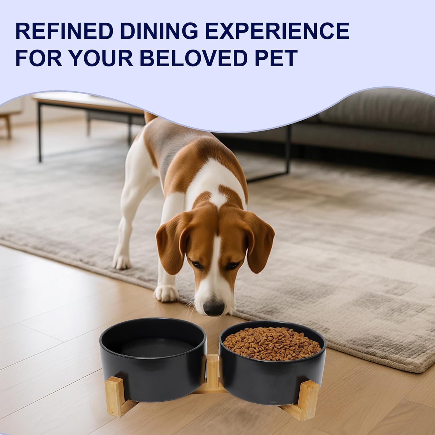 Ceramic Dog Water Bowl, 28.7 oz No Spill Water and Food Bowls for Medium Dogs, Modern Design Dishes for Puppy & Cat, Pet Feeding Station with Weighted Base, Black