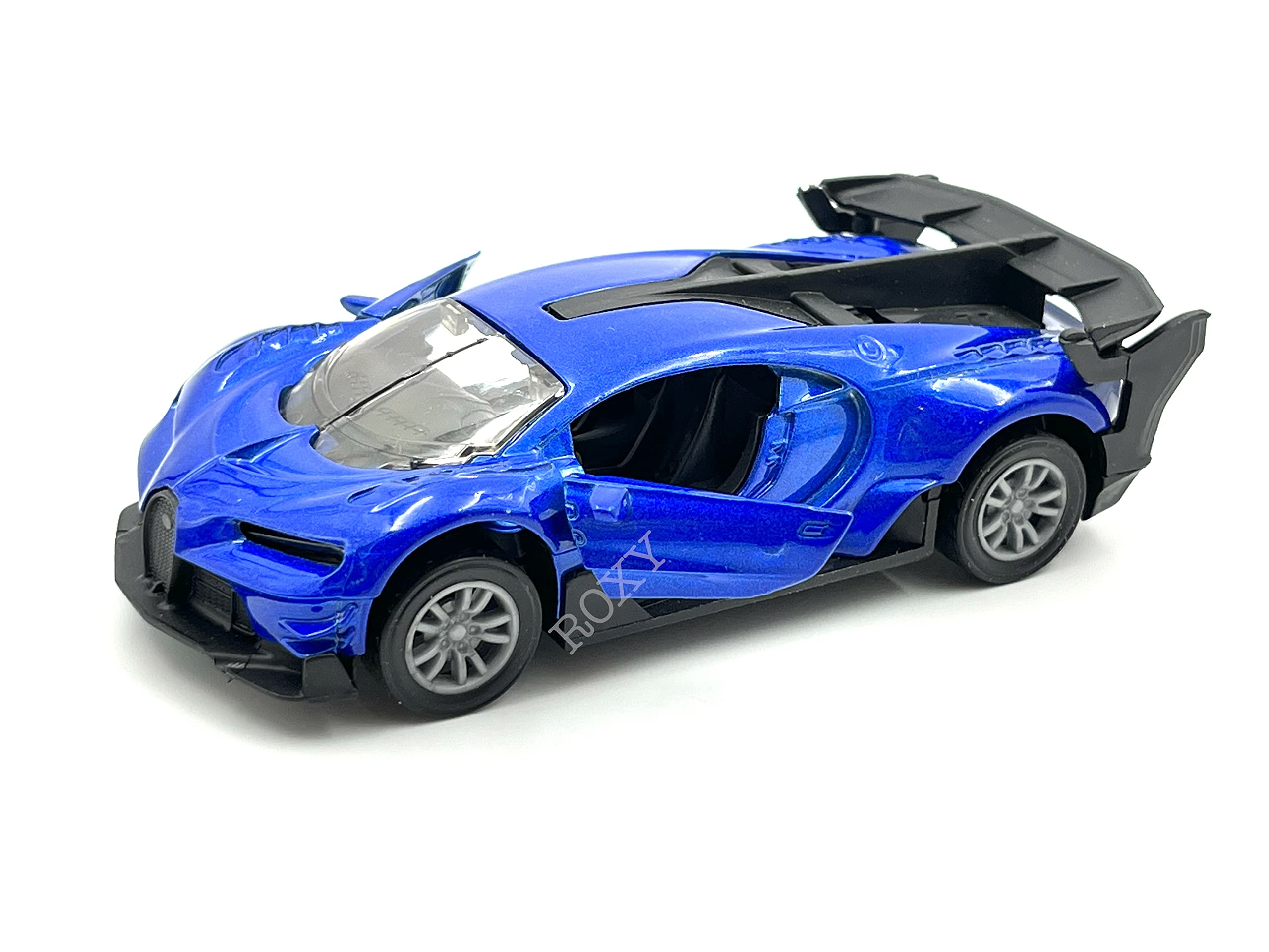 Metal Toy Bugatti With Openable Doors, High Speed Pull Back, Dual Tone Sports Car for Kids (Size 1:32) (Blue)