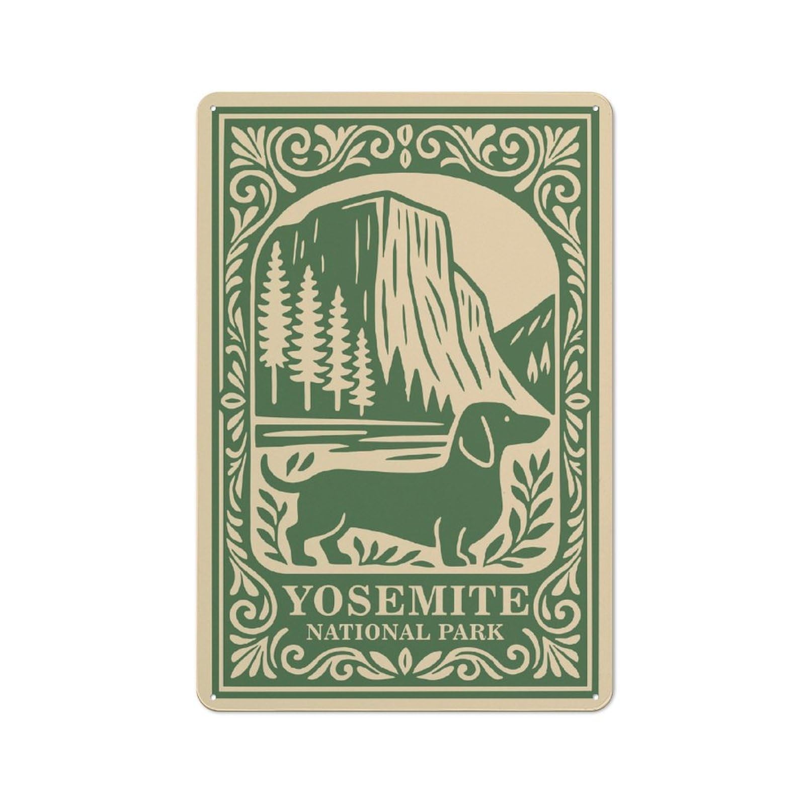 Junmoney Style-8 Yosemite National Park Dachshund Vintage Printed Metal Sign 30X20cm For Garage Wall, For Collectors Of Vintage Metal Wall Decor