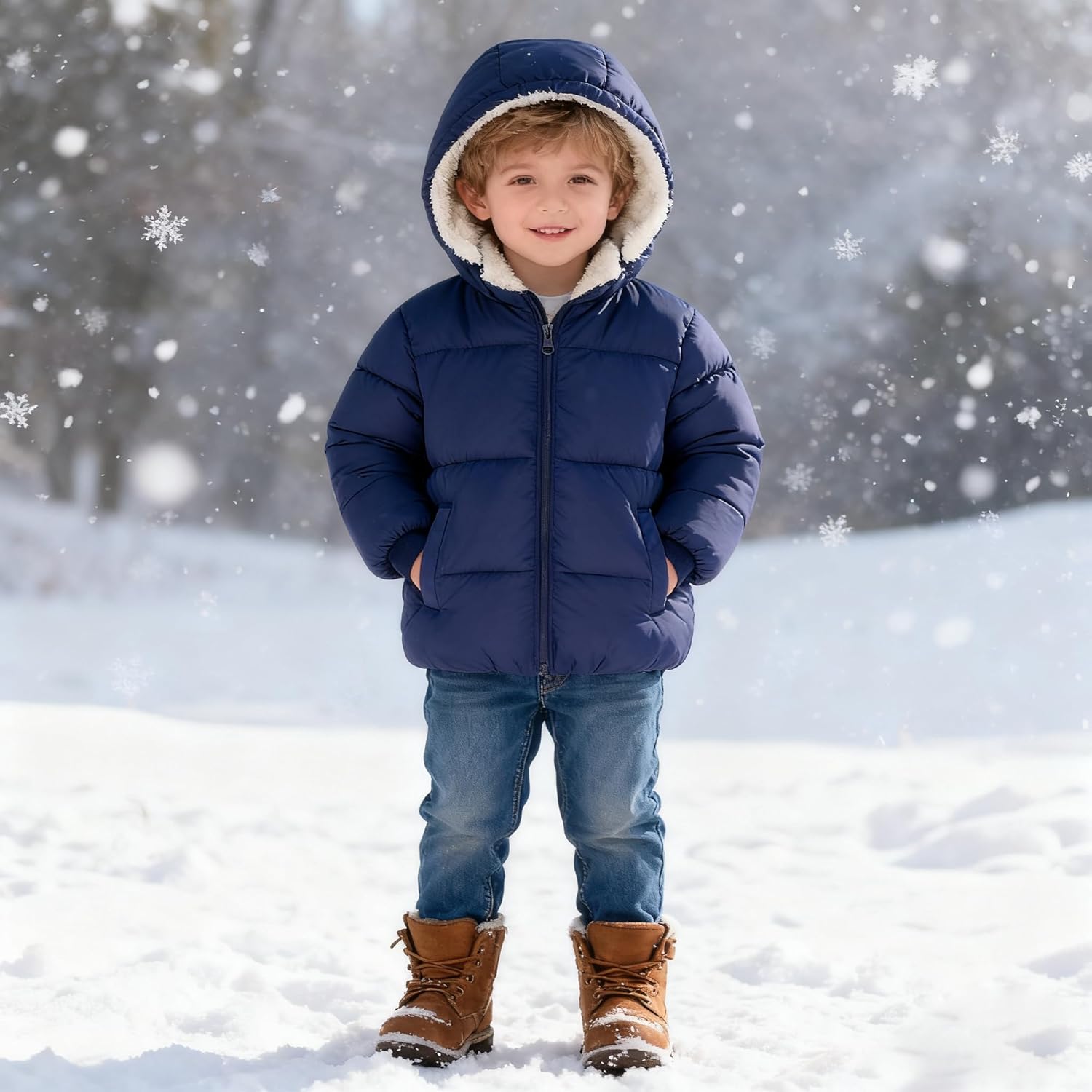 Toddler Winter Coats, 1-7T Baby Girls Boys' Winter Fleece Jackets With Hooded Jacket Outwear - Image 2