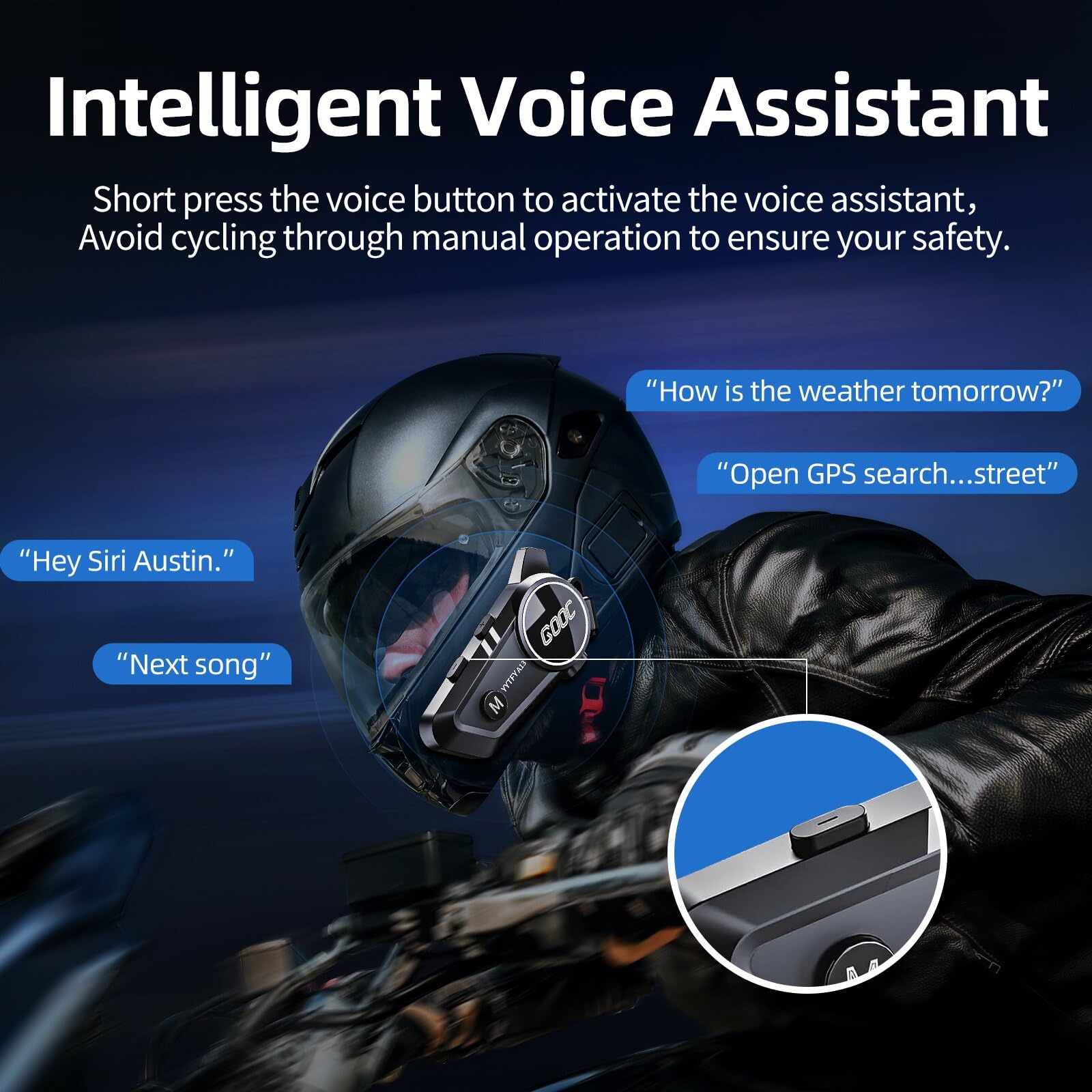 Motorrad Bluetooth Headset mit Sprachassistent Helm Gegensprechanlage Headset IP67 Wasserdicht/1500mAh Akkulaufzeit Helmlautsprecher Geeignet für die meisten Helme & CVC+DSP