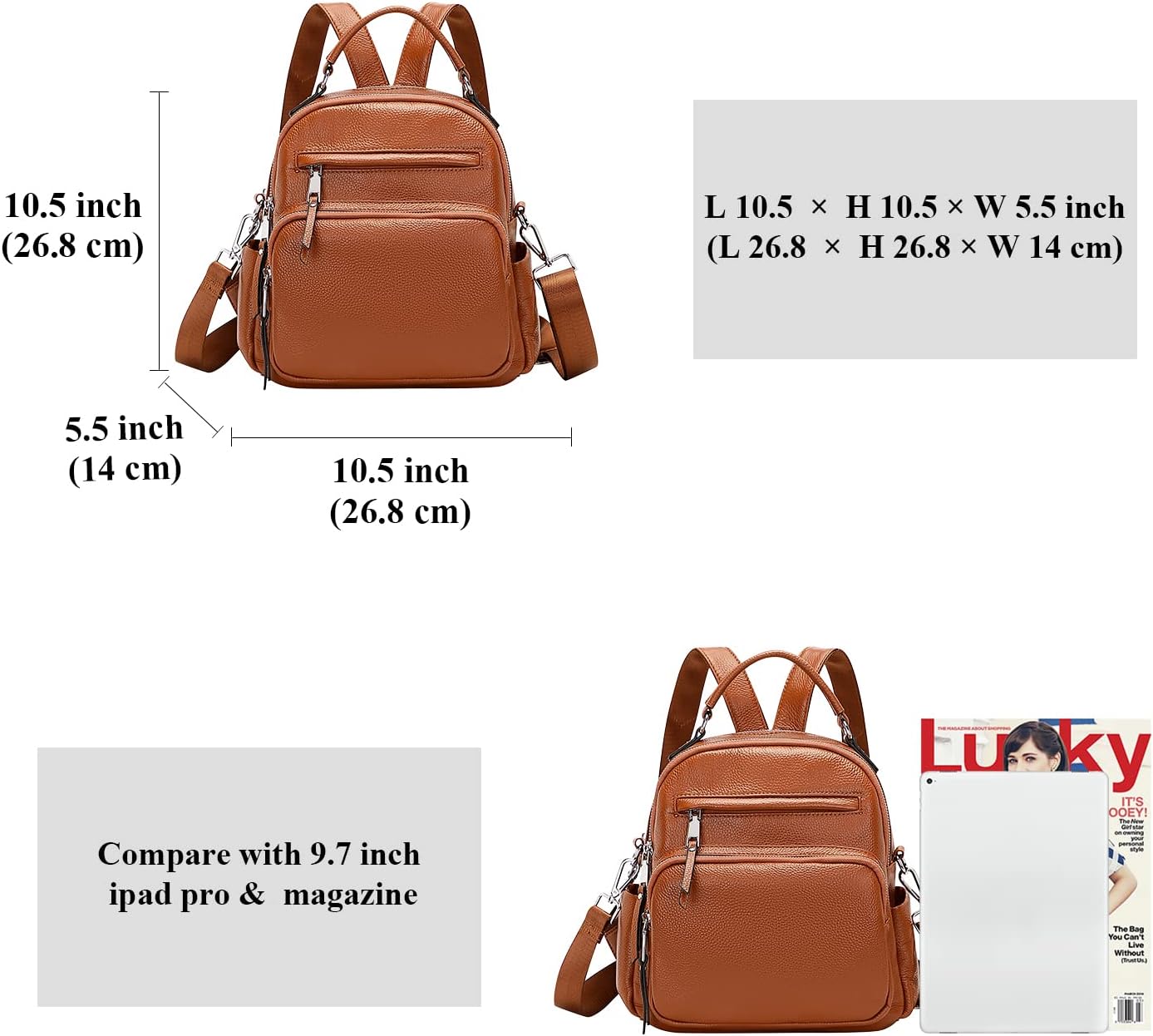 ALTOSY Genuine Leather Backpack for Women Small Convertible Backpack Purse Ladies Shoulder Bag 4 in 1 to Carry - Image 6