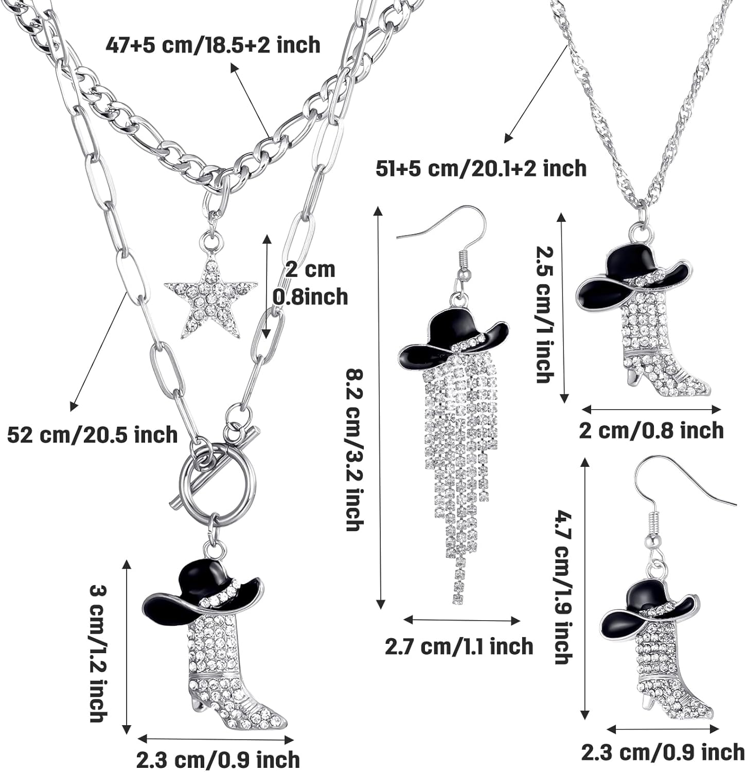 7 Pcs Cowgirl Jewelry Set for Women, Sparkly Rhinestone Star Choker Tassels Cowgirl Earrings Crystal Boots Western Cowgirl Boot Pendant for Wild West Country Rustic Style - Image 2
