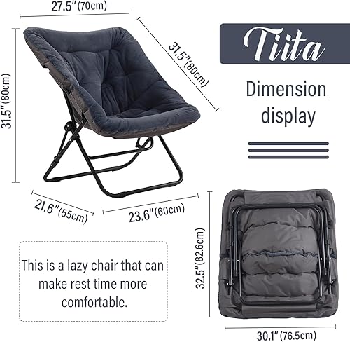 Miniatura 3 de Tiita Cómoda silla plegada, silla plegable de gran tamaño de piel sintética suave, silla perezosa para niños, adolescentes y adultos, silla lunar