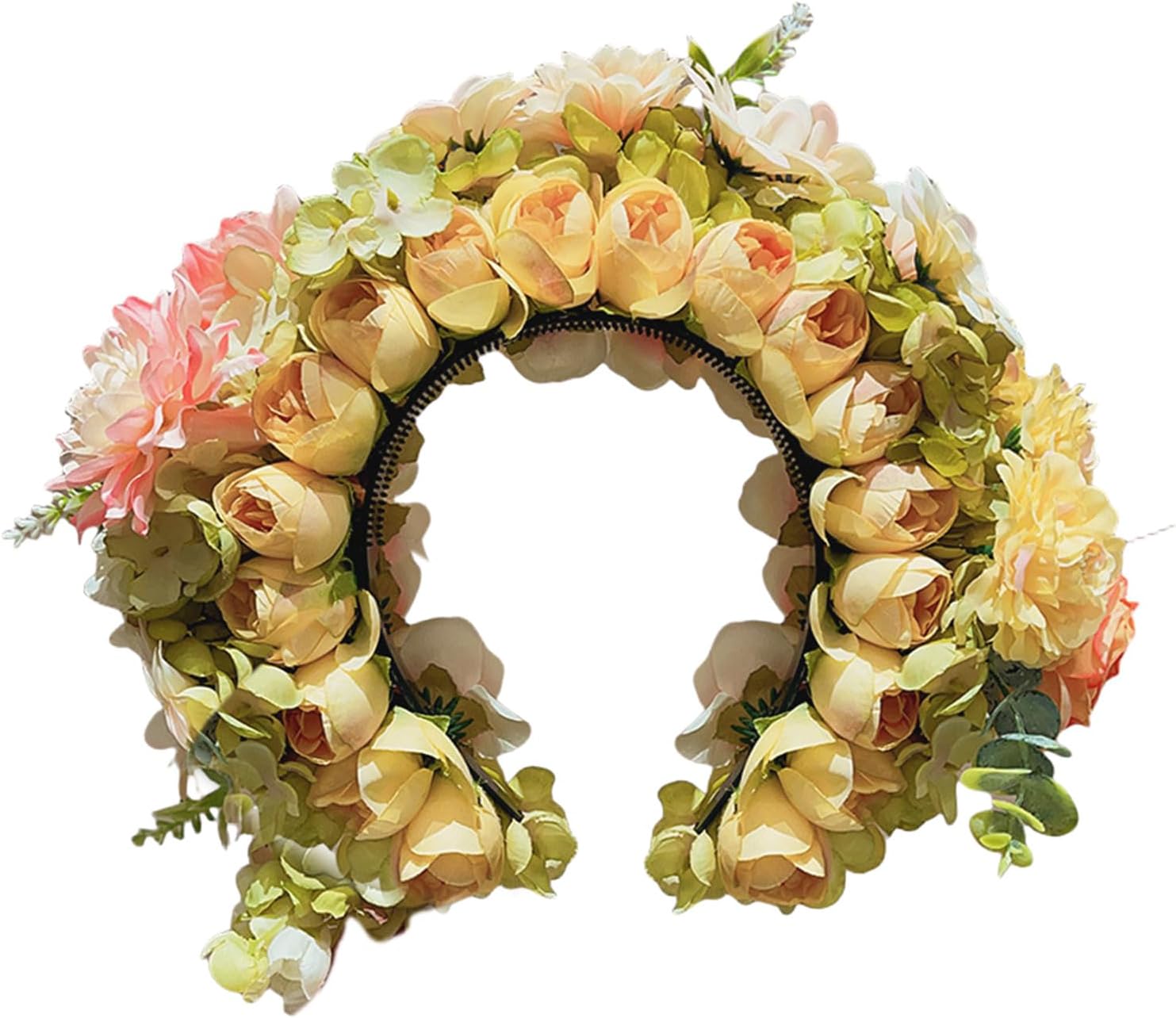 万能フローラルヘッドバンドアクセサリー リアルなフラワーヘアガーランド ヘッドピース シルクフローラルバンド 文化的服装用