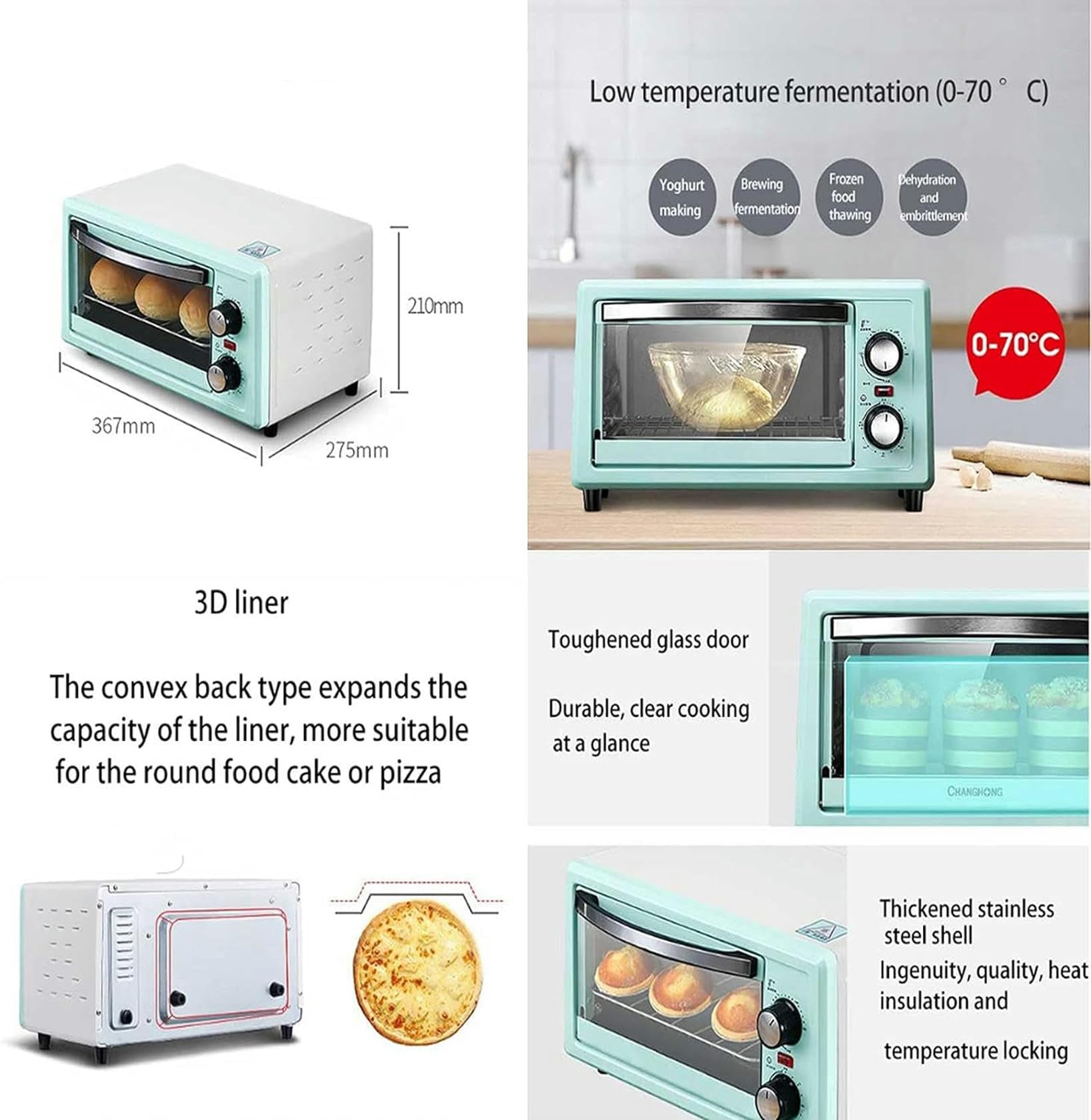 Horno eléctrico doméstico Mini Horno Máquina para Hornear automática multifunción Control de Temperatura Independiente Horno Tostador halógeno de Gran Capacidad de 11 l