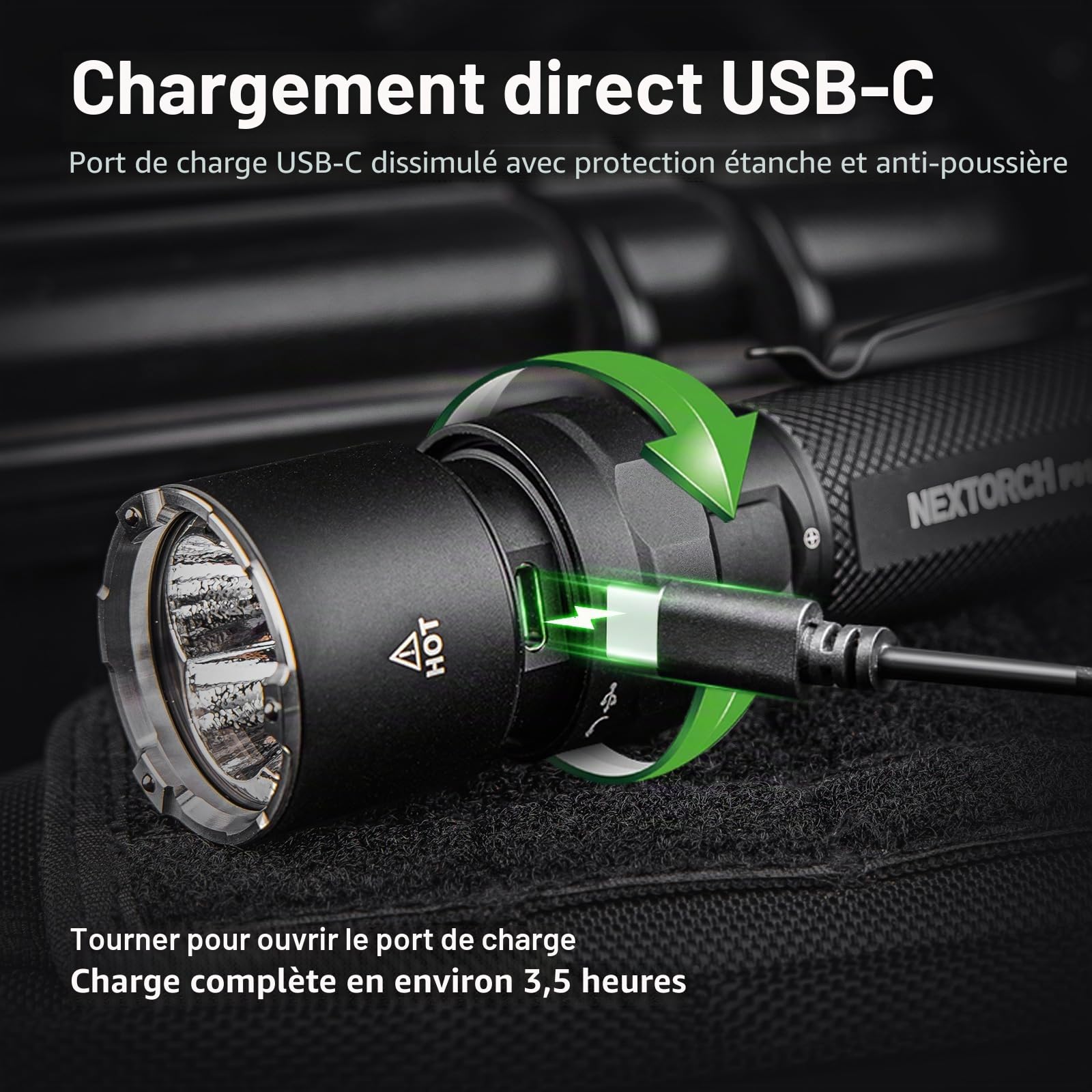 Nextorch P91 Lampe torche LED rechargeable puissante haute luminosité 5000 lumens avec 4 modes et stroboscopique, étanche IPX7 pour camping, randonnée, voyage, urgence en plein air, utilisation