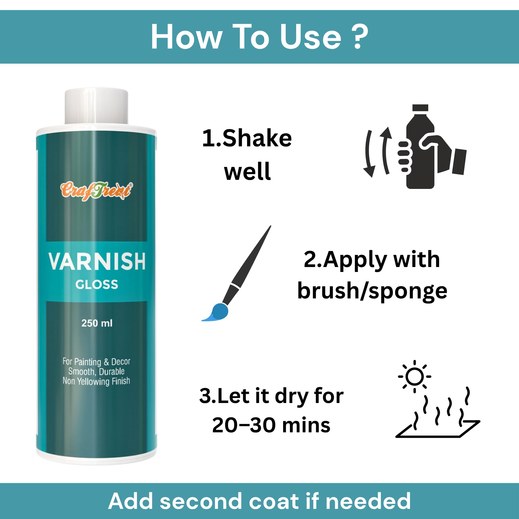 CrafTreat Gloss Varnish - Clear Acrylic Varnish for Oil Painting, Canvas, Wood - 120 ml