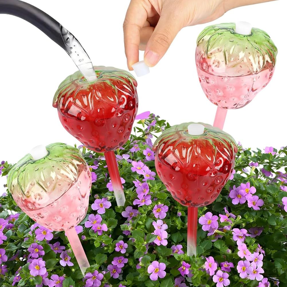 UDSKNV[KSL Self-Watering for with 4 Pieces Insert, for Strawberries Watering Globe Featuring Top-Fill Bulbs for Plants on Vacations Care