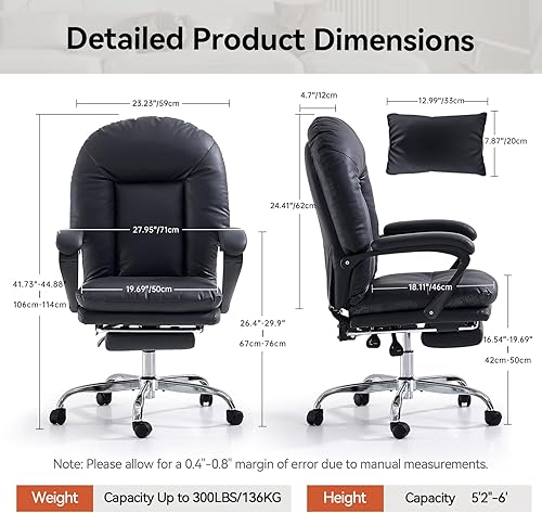 Miniatura 2 de EMIAH Silla de Oficina Ergonómica con Reposapiés Silla Criss Cross con Ruedas Silla de Oficina Ejecutiva Reclinable Respaldo Medio Cuero PU Sillas