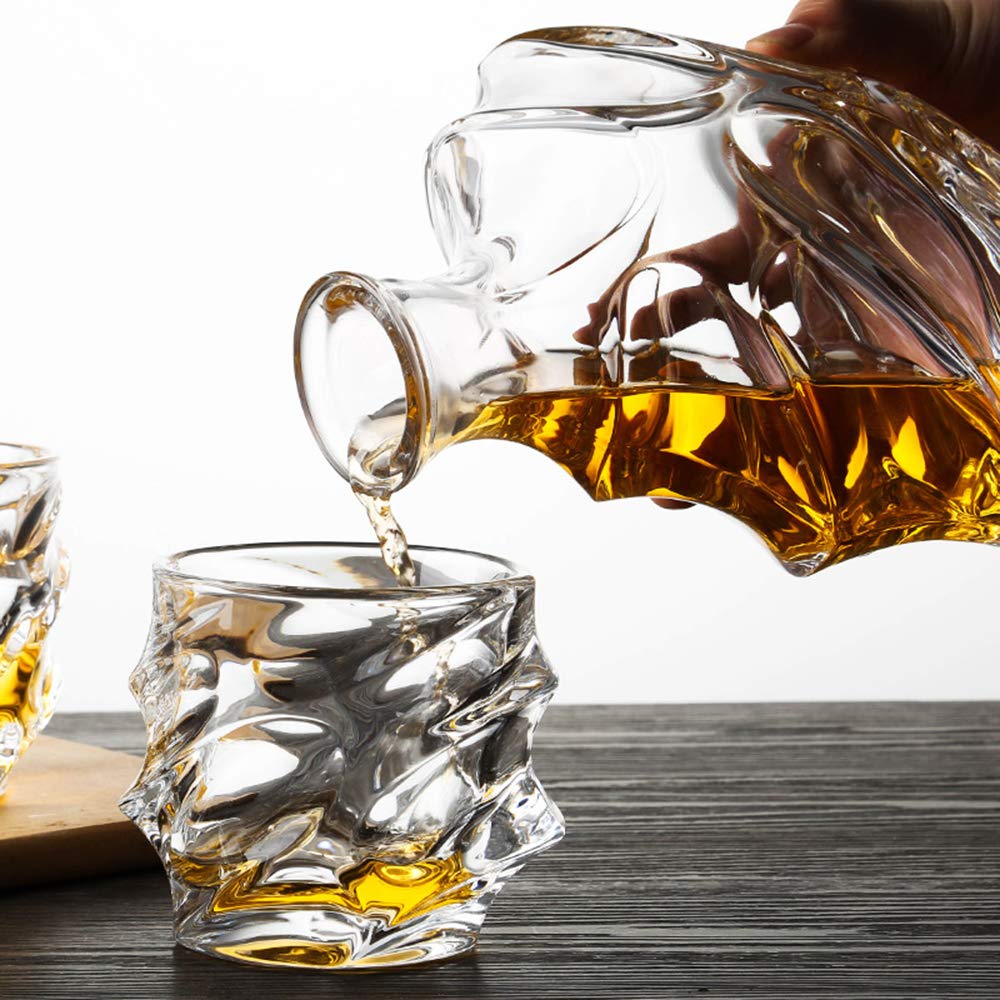 Carafe à décanter en verre avec bouchon géométrique hermétique – Carafe à whisky pour vin, bourbon, brandy, alcool, jus, eau, bain de bouche. Verre italien sans plomb (750 ml/nuage)