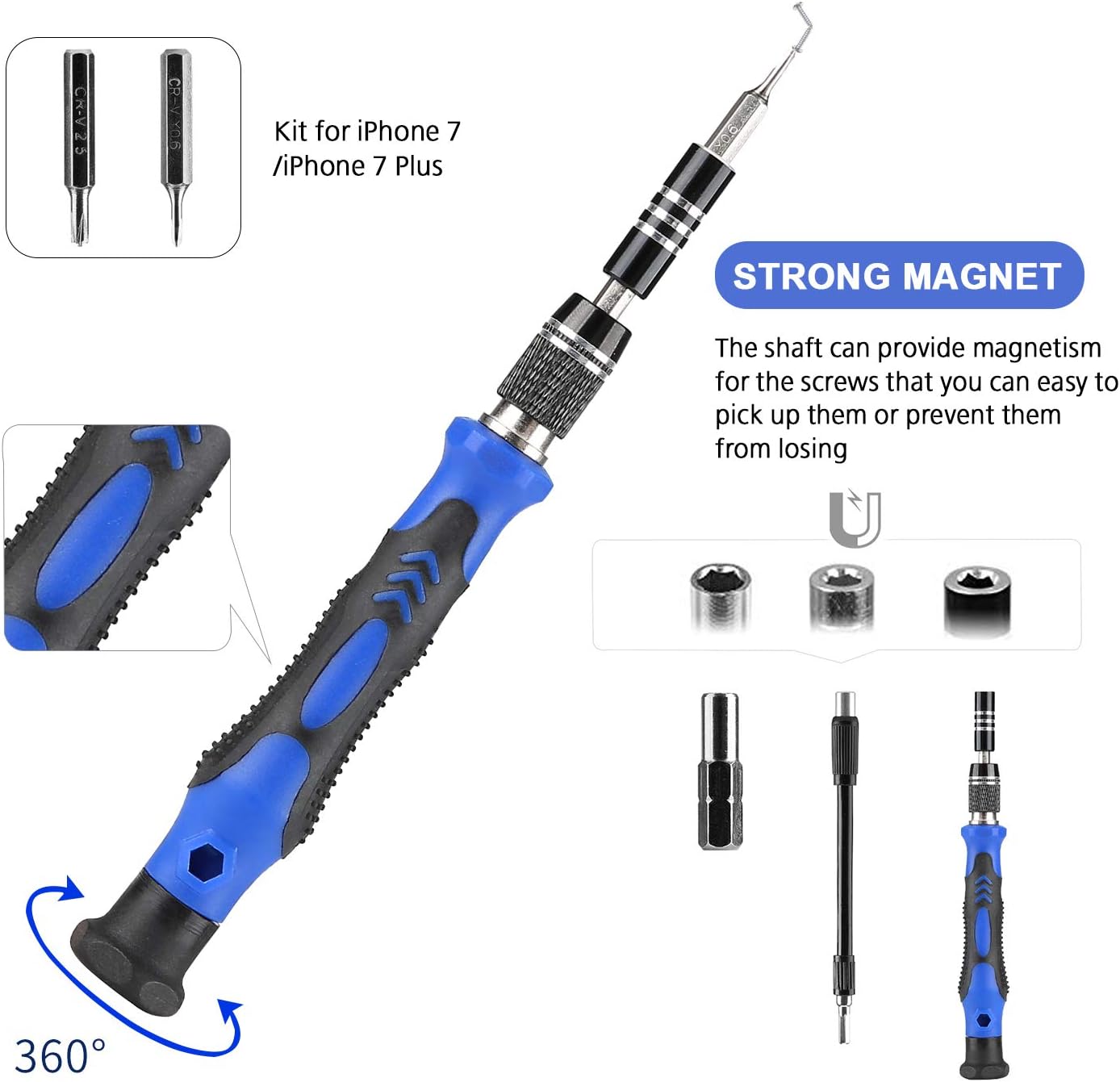 Hautton Precision Screwdriver Set, 60 in 1 with 56 bits Magnetic Screwdriver Kit, Stainless Steel Professional Repair Tools Kit for Phone Laptop PC Camera Game Console Glasses and More –Blue