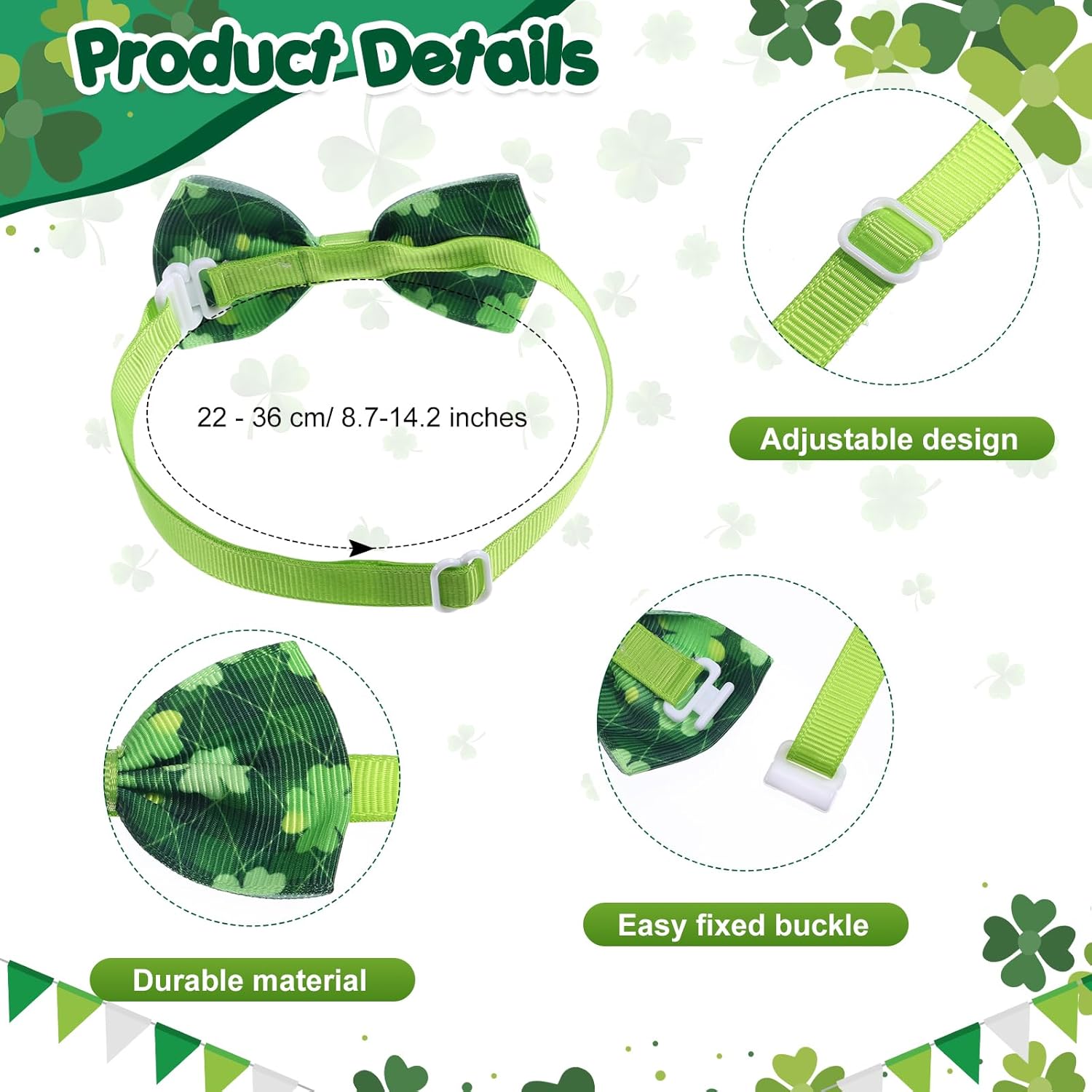 Talltalk 240 Pcs St. Patrick's Day Dog Bow Ties Green Shamrock Adjustable Dog Collars Pet Bow Ties Collar Irish Pet Accessories for Small Medium Cat Accessories(Shamrock)