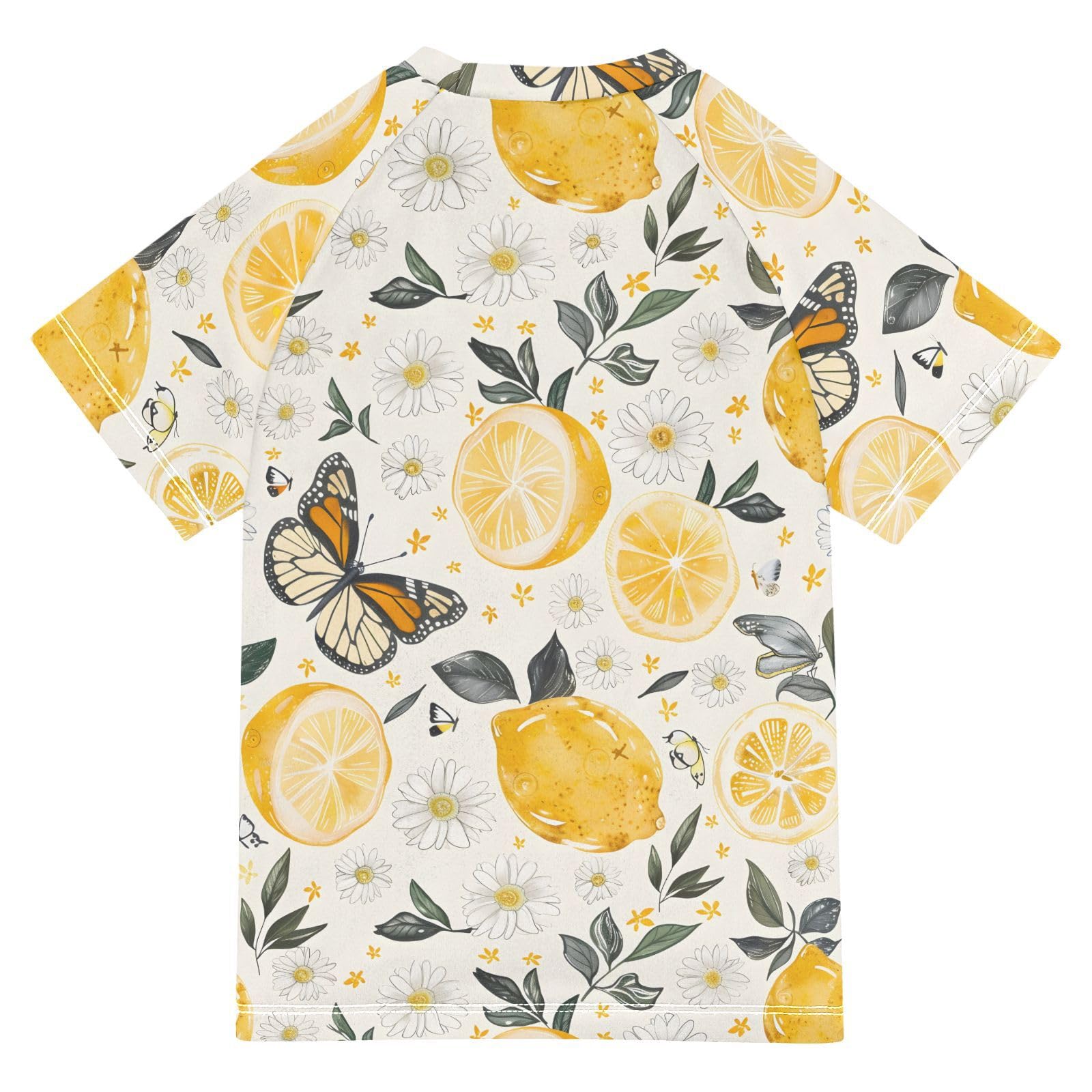 ALAZA Kids Rash Guard Boys Toddler Swim Shirts Short Sleeve Lemons Flowers Butterfly UPF 50+ 3T