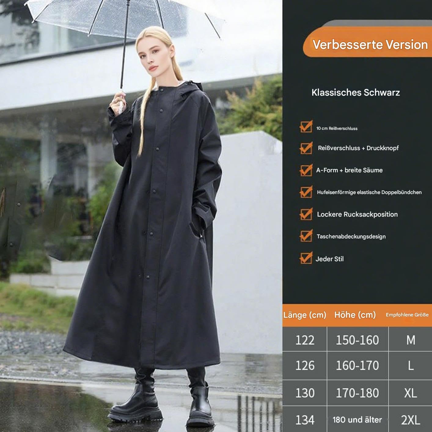 Generisch Chubasquero largo – Chaqueta impermeable larga | Poncho reutilizable a prueba de viento para actividades al aire libre, cortavientos ligero para camping, pesca, viajes, equitación y