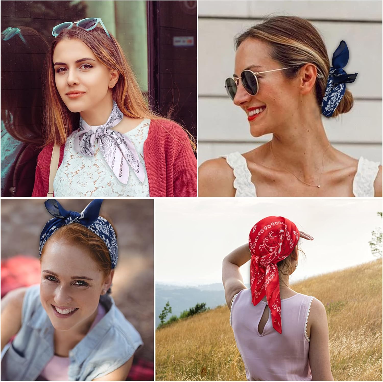 4 Pcs Large Head Scarf,27'' Hair Scarf,Satin Headband Scarf,Square Silk Scarves,Bandana Silk Headbands For Women