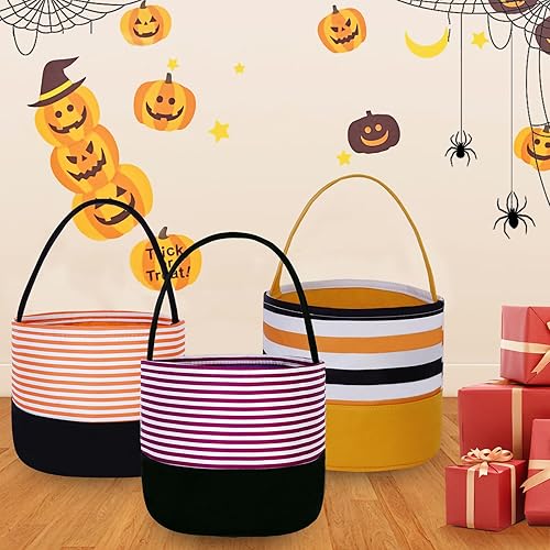 Miniatura 2 de Paquete de 3 cubos de Halloween a rayas para dulce o truco, cesta de caramelos, bolsas lindas a cuadros a cuadros
