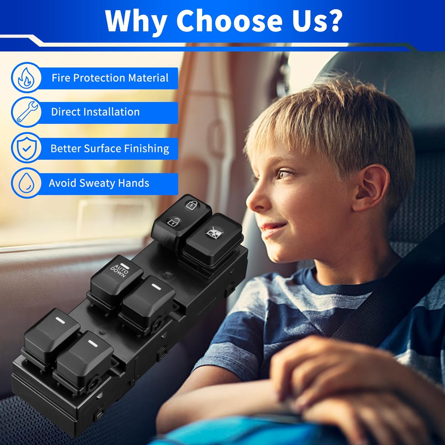 Upgraded 93570-3W000 Window Control Switch Front Left Driver Side for:-Kia for:-Sportage 2014 2015 2016 Power Window Switch, 935703W000 (1PC)