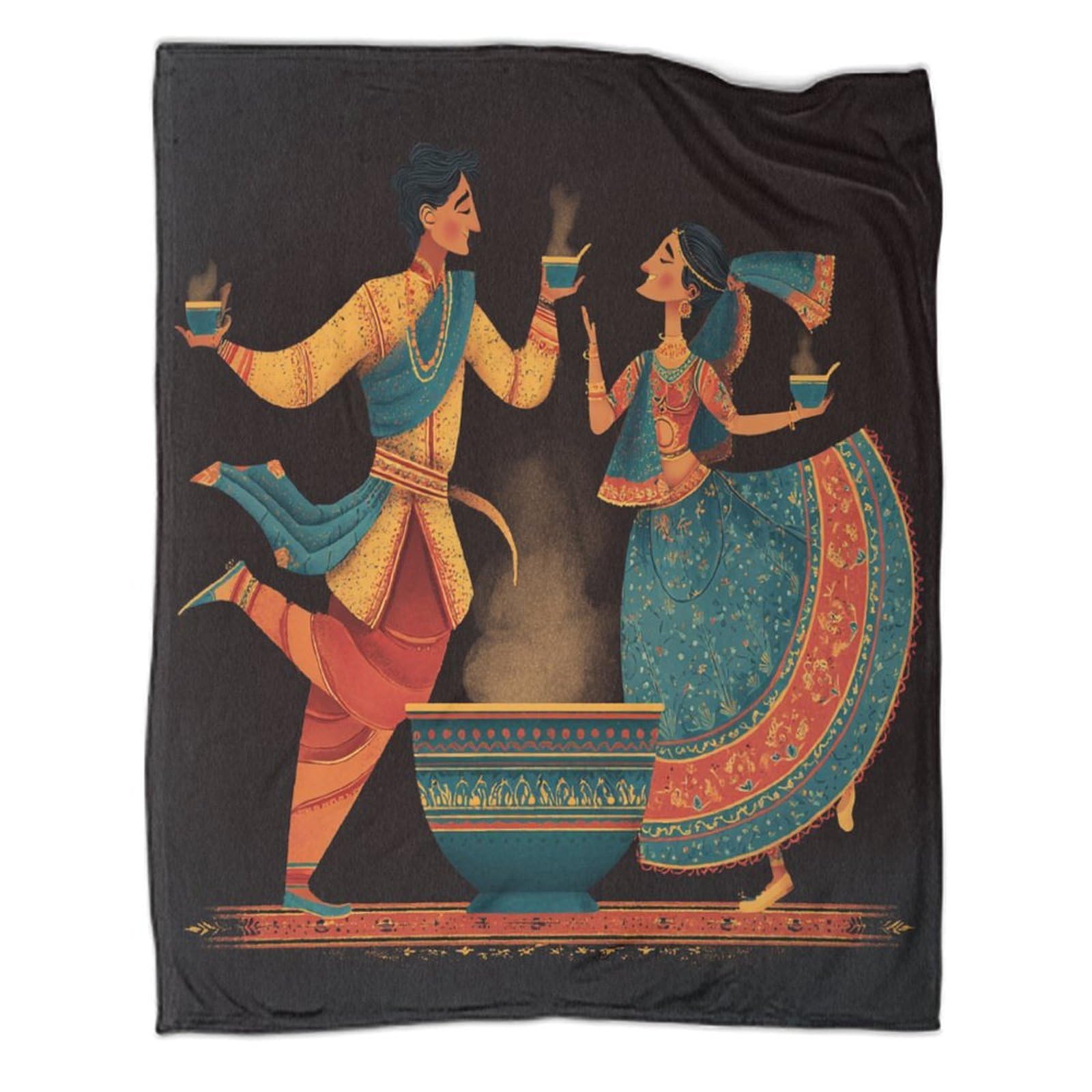 kaiyun Couples Danced A Traditional Dance Around A Large Cup of Tea Patterned Throw Warm for Camping Outdoor Lightweight for Sofa Bed 80x90inch(200x230cm)