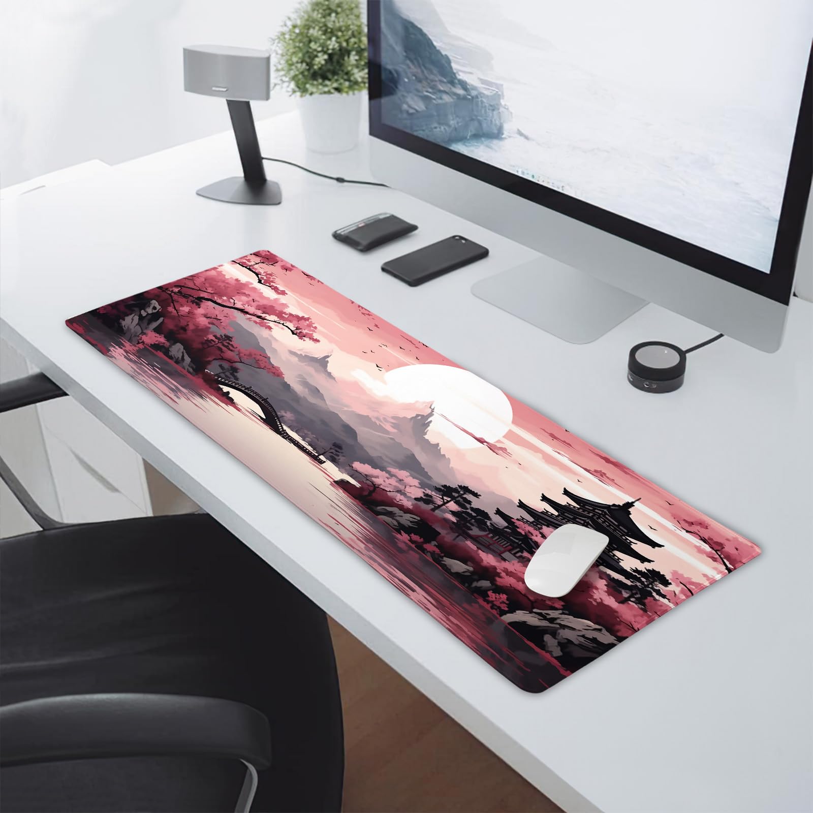 Japan Kirschblüte Mauspad XXL Grau Laptops Gaming Schreibtischunterlage Sakura Mousepad Anime Büroteppich Gamer Tastatur Computer Schreibtische  7