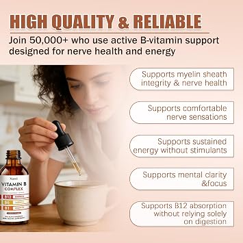 Nuvel Vitamin B Complex Drops with B12, B1, B6, 5-in-1 Vitamin B Liquid Supplement for Daily Wellness