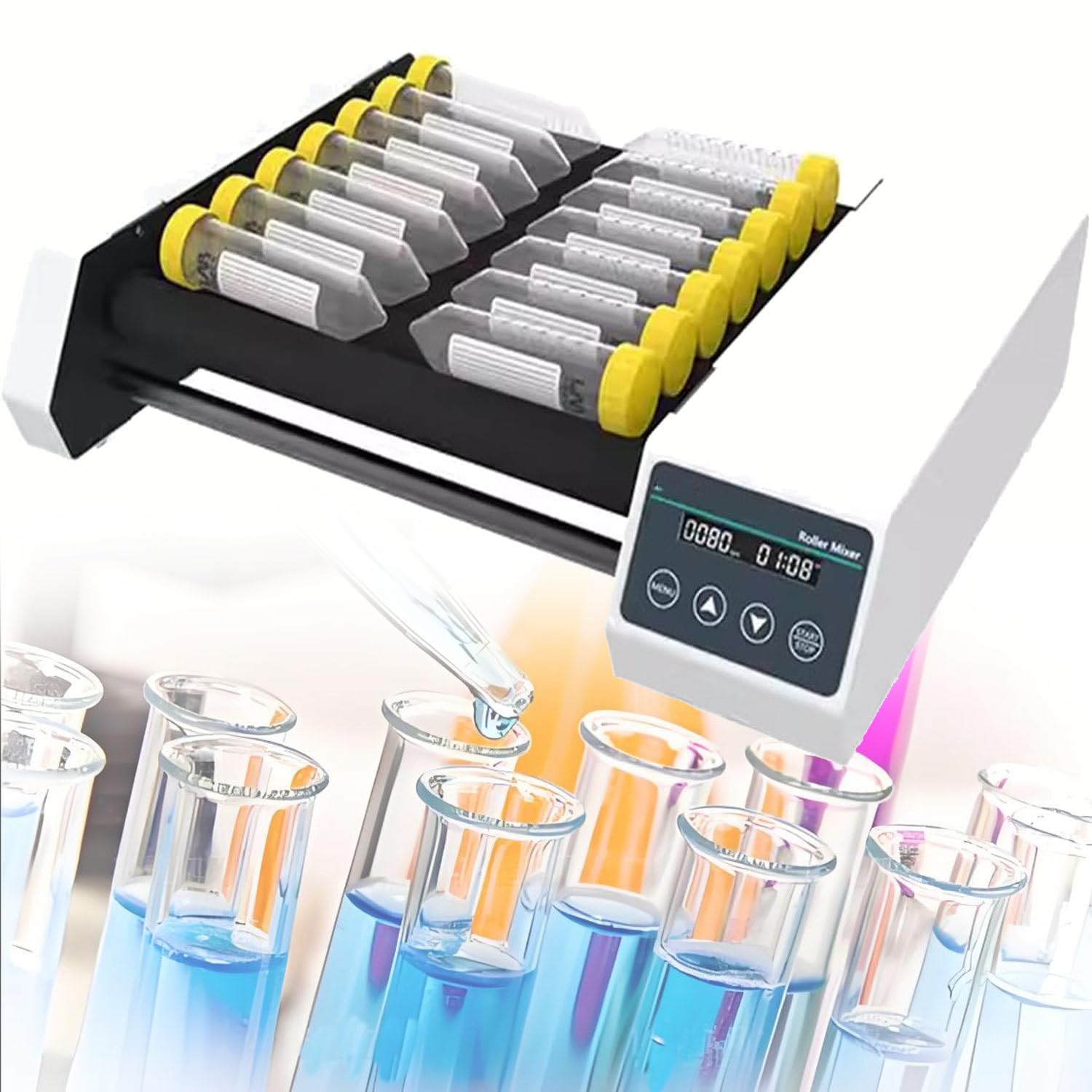 Mezclador Digital De Tubos De Ensayo, Agitador De Laboratorio Con Motor Sin Escobillas, Temporizador De 1 Min a 23 H 59 Min Y Modos Continuos.,8H