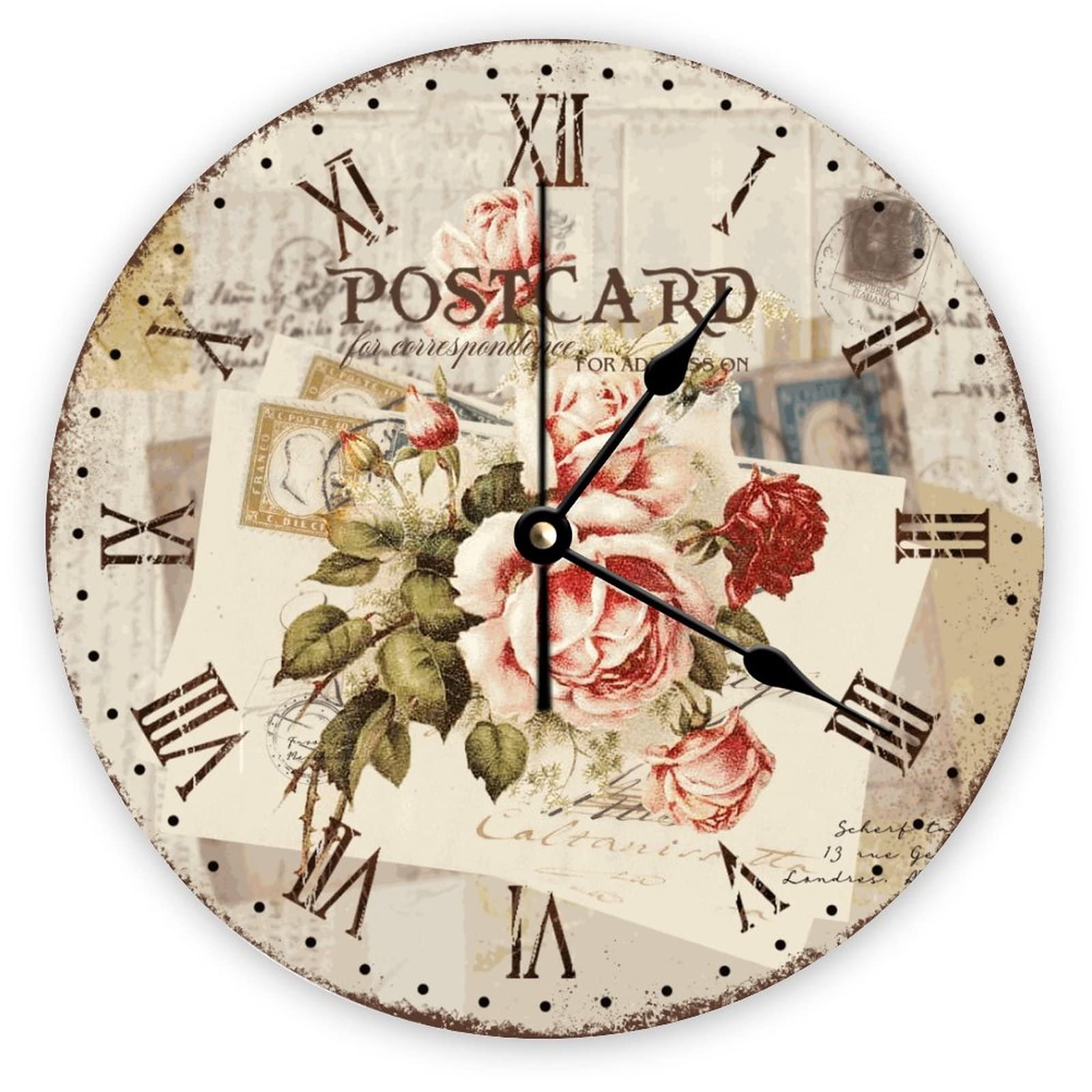 Horloge murale pour cuisine et maison au motif rose Mighun