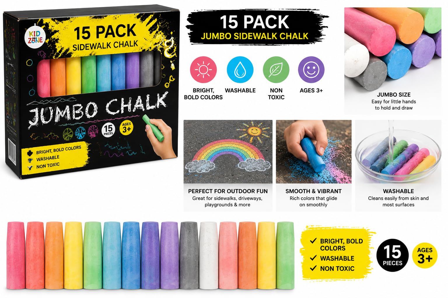 Amazon.com: Jumbo Multicolor Outdoor Sidewalk Chalk - 15 Piece