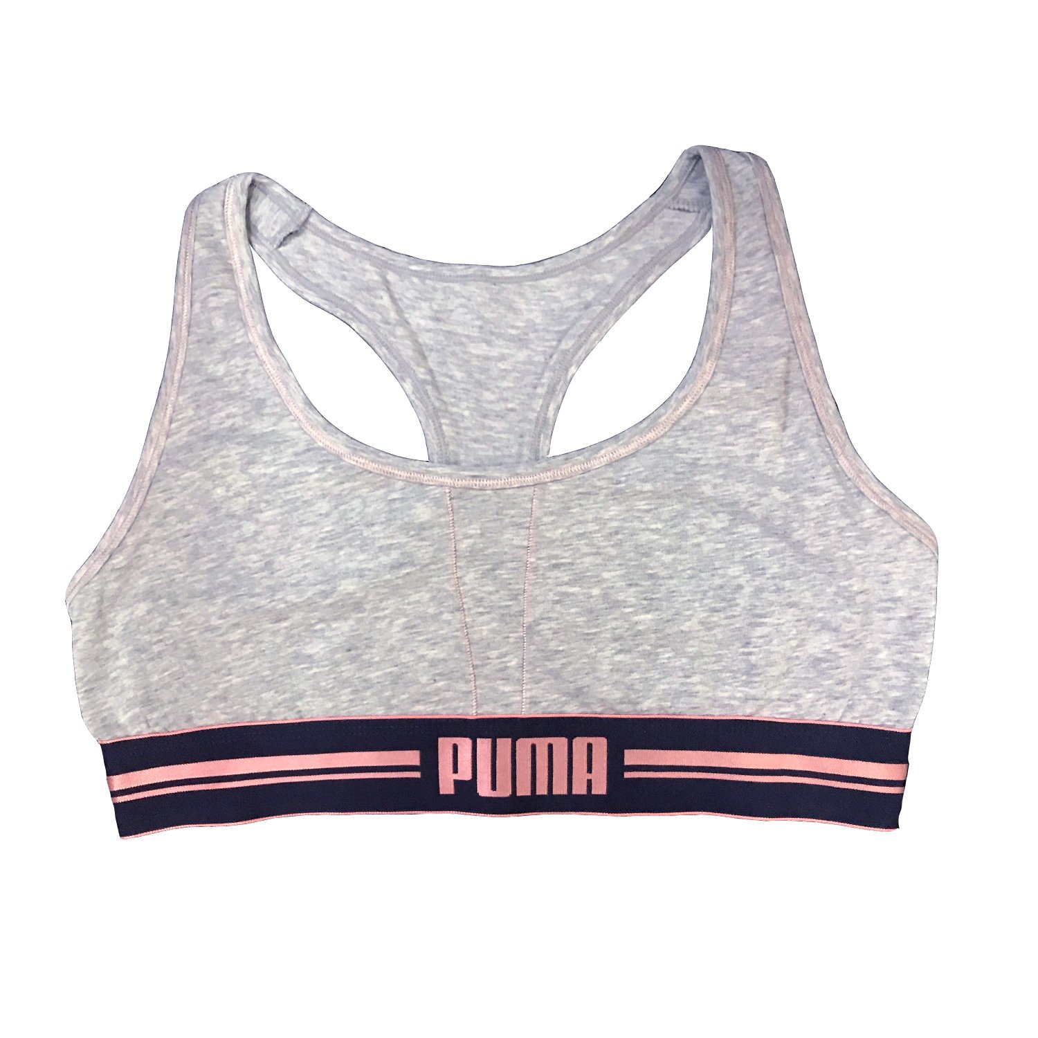 Puma Women's Light Support Sports Bra (Small, Gray/Pink)
